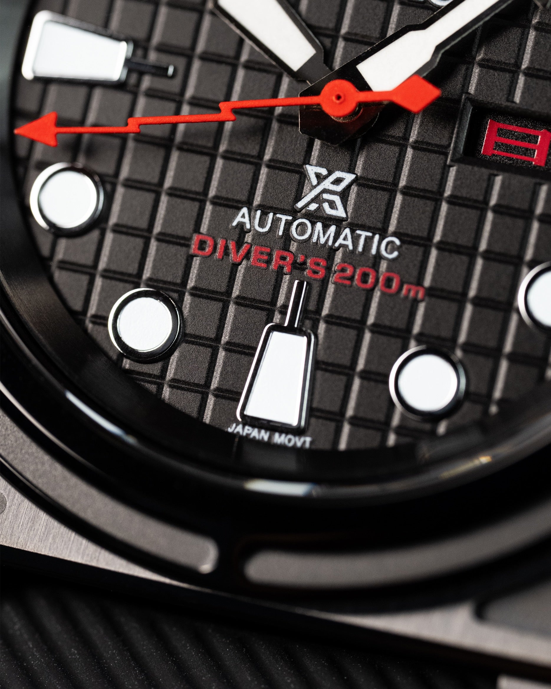 Custom Bell & Ross Seiko Mod Black Case Red Lightning Seconds Hand Waffle Dial Rubber Strap
