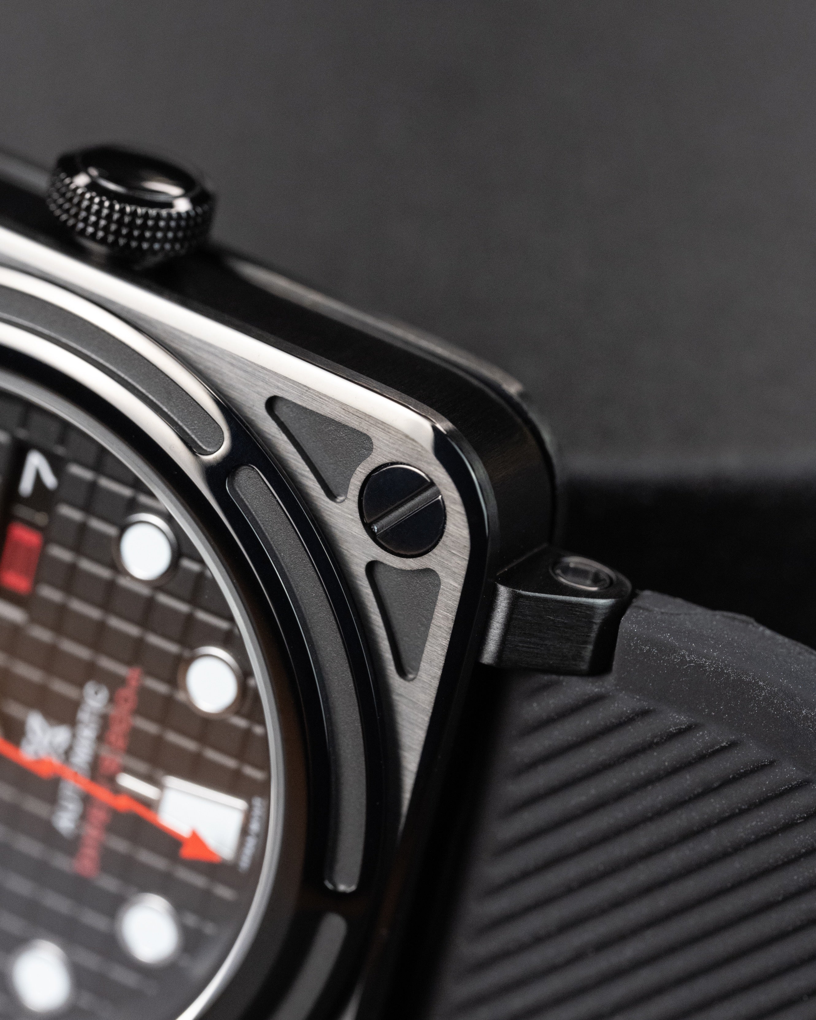 Custom Bell & Ross Seiko Mod Black Case Red Lightning Seconds Hand Waffle Dial Rubber Strap