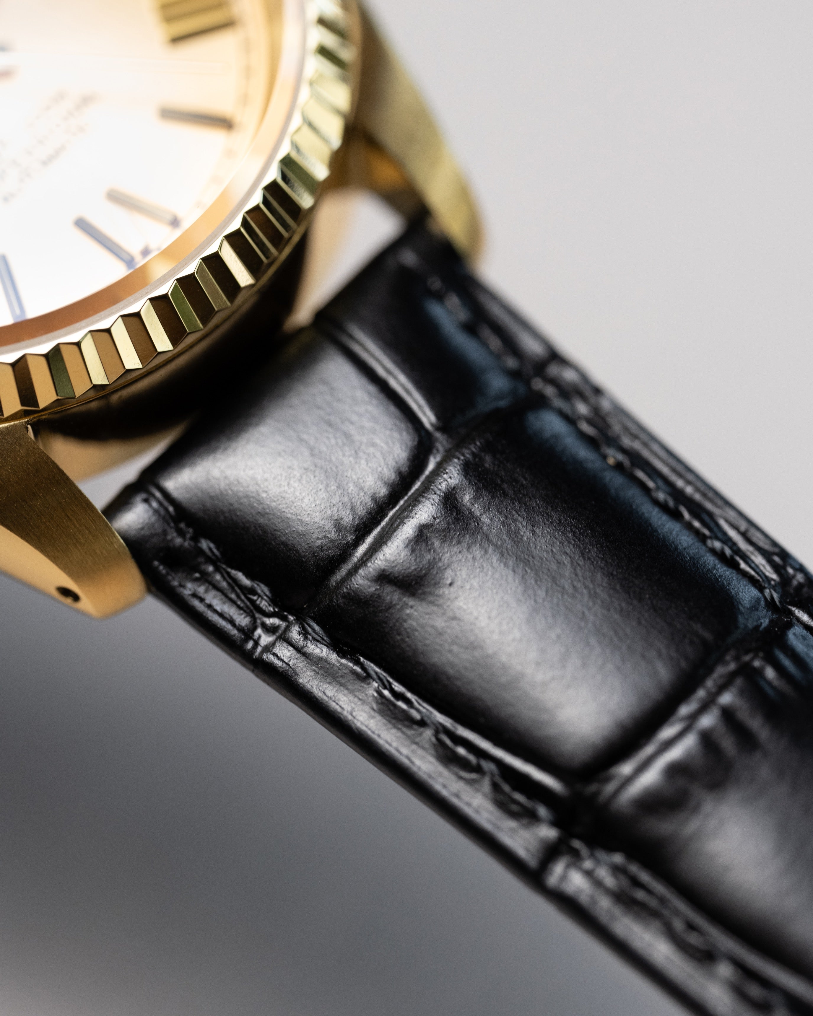 Custom Datejust Seiko – Mod Full Gold Dial Roman Numerals With Embossed Alligator Crocodile Leather Strap10