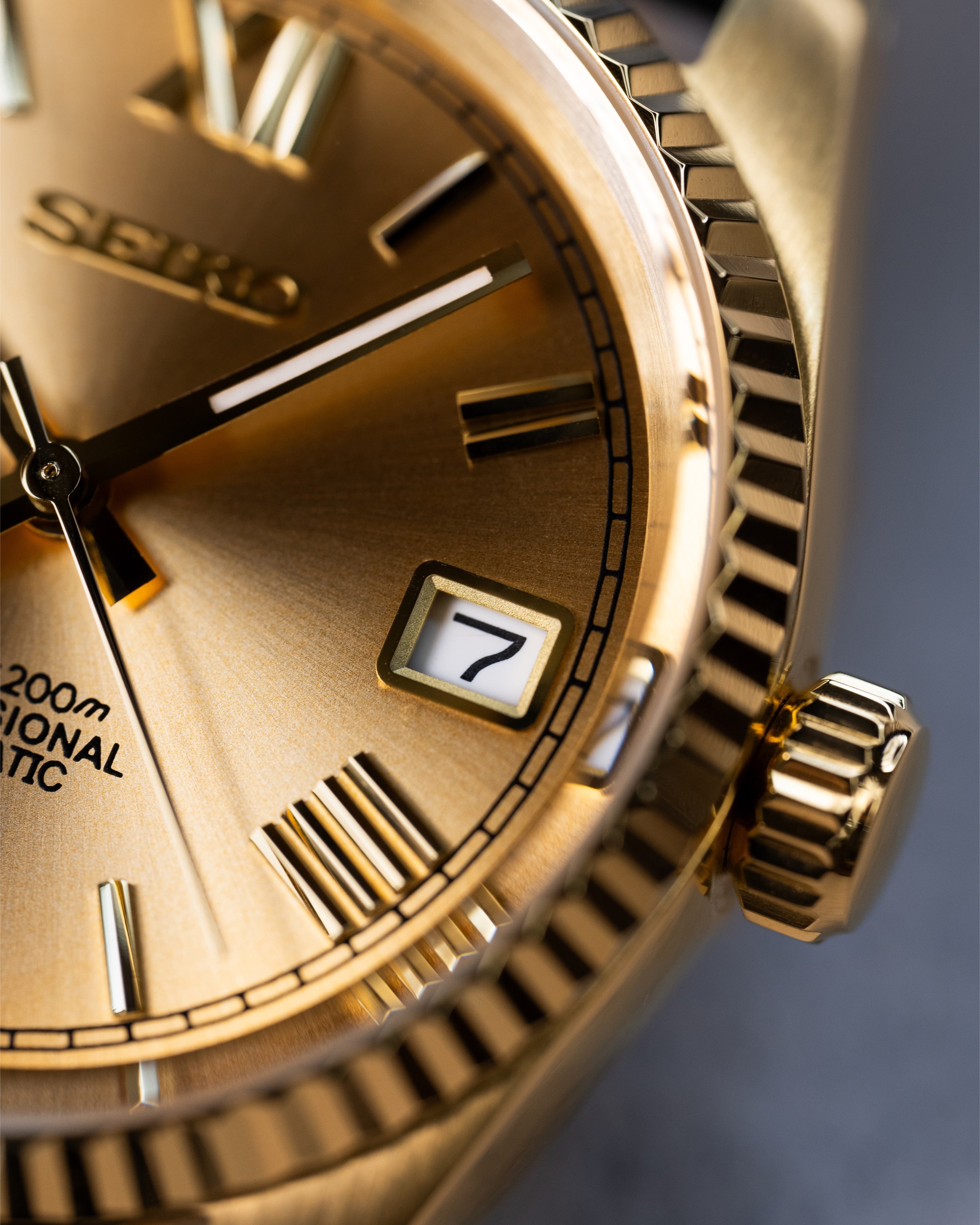 Custom Datejust Seiko – Mod Full Gold Dial Roman Numerals With Embossed Alligator Crocodile Leather Strap5