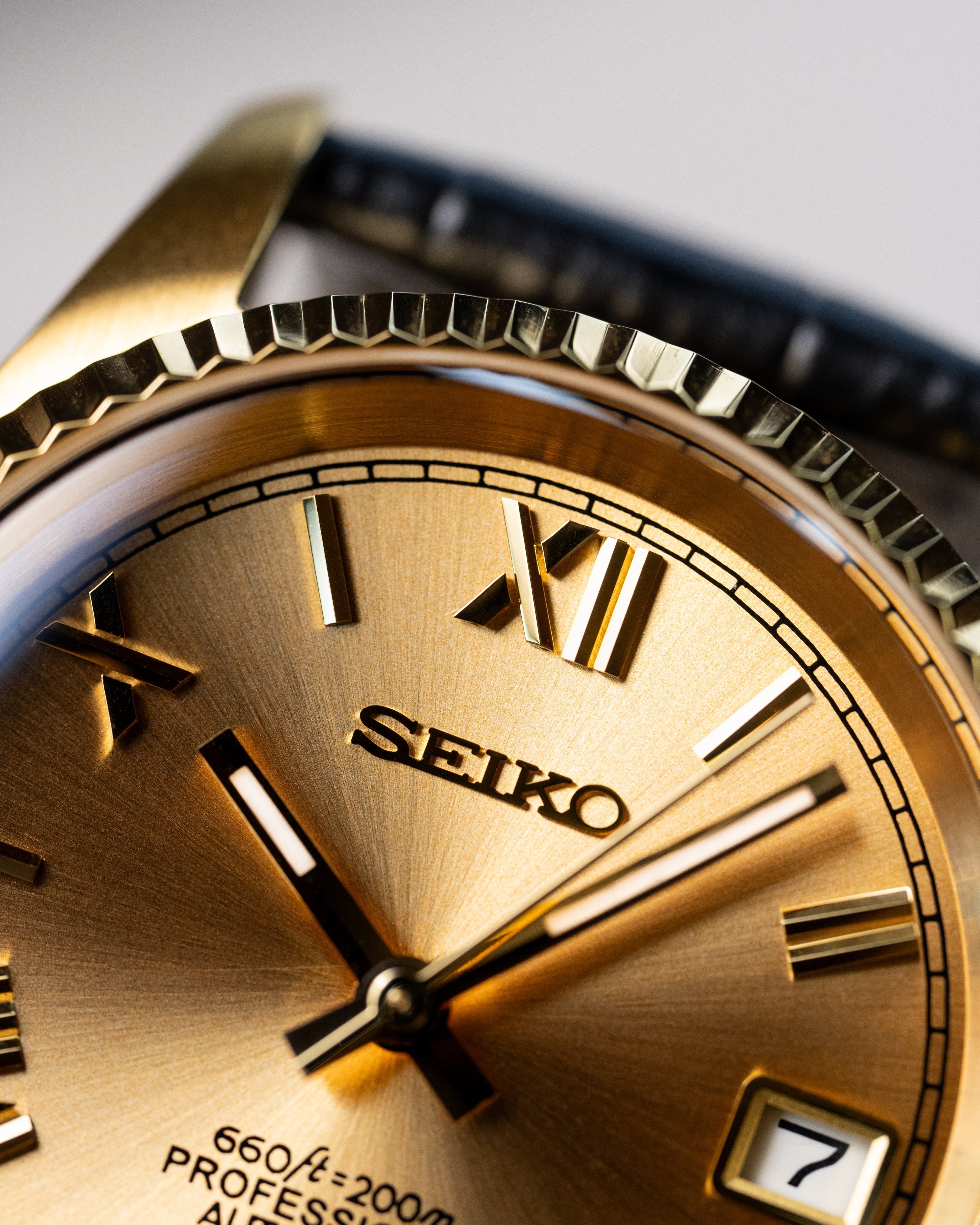 Custom Datejust Seiko – Mod Full Gold Dial Roman Numerals With Embossed Alligator Crocodile Leather Strap7