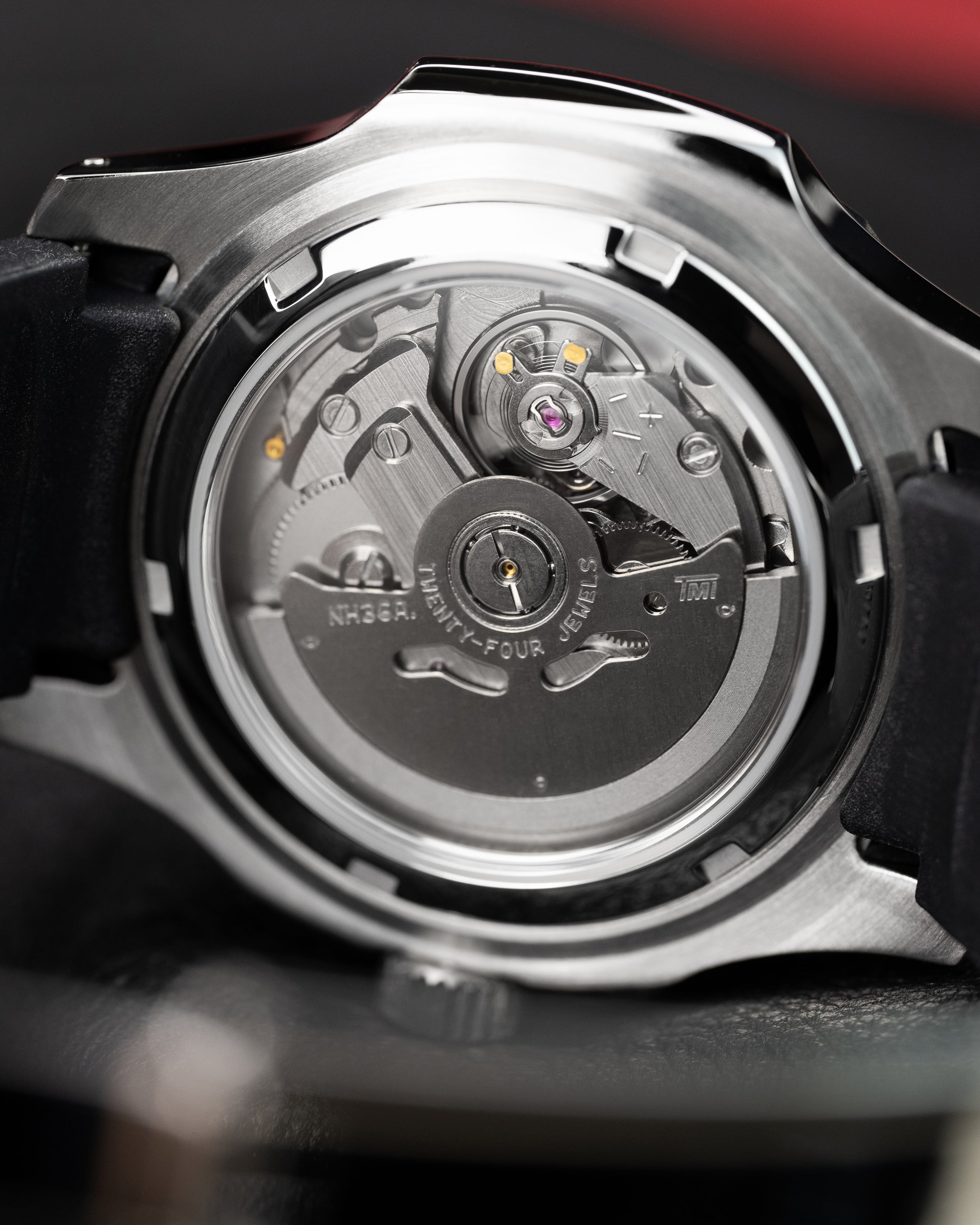 Custom Seiko 5 Mod With – Black Dial Red Minute Hand And Automatic Day Date Movement Red Chapter Ring