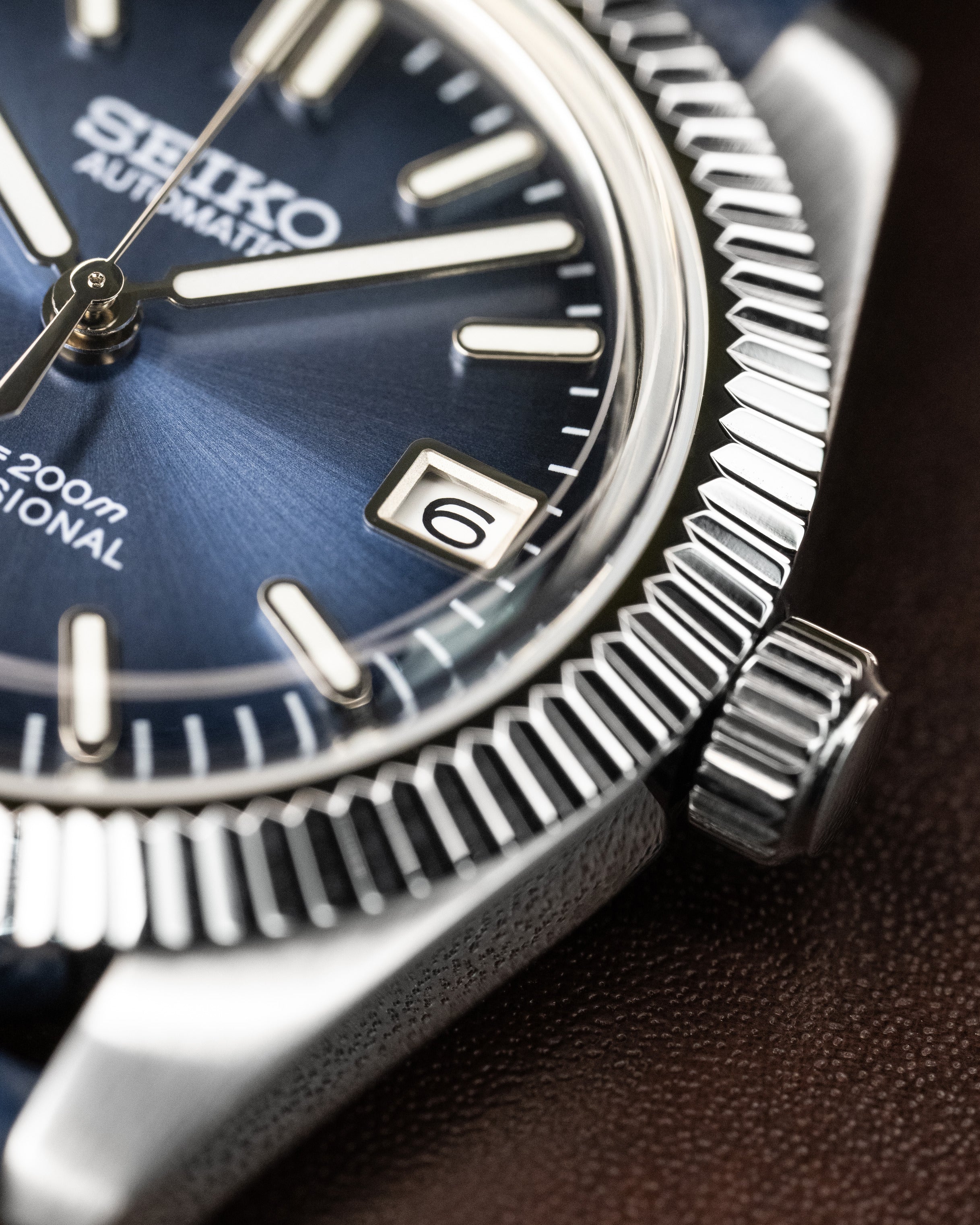 Custom Seiko Datejust – Mod With Fluted Bezel Navy Blue Sunburst Dial And Custom Saffiano Leather Strap3