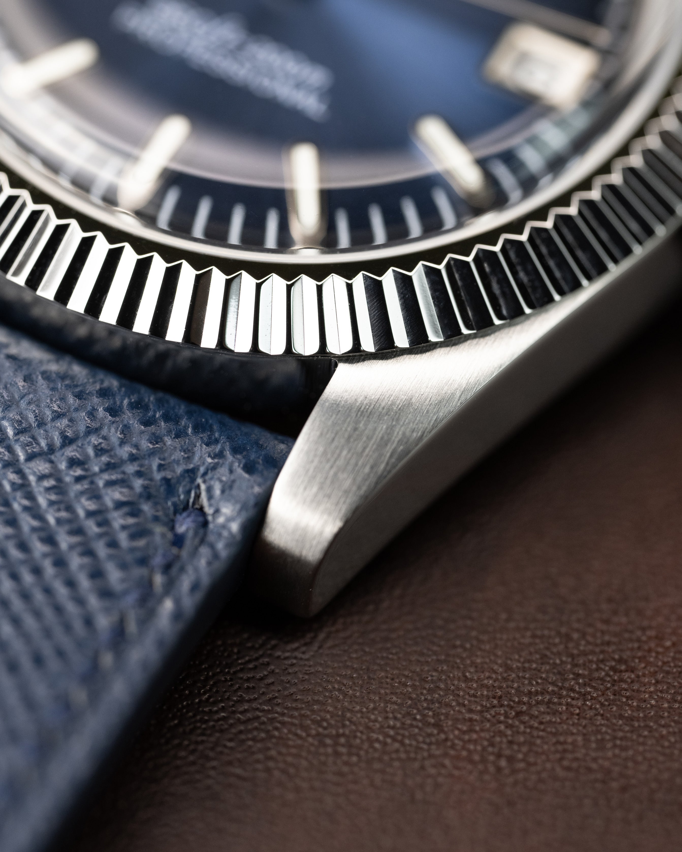 Custom Seiko Datejust – Mod With Fluted Bezel Navy Blue Sunburst Dial And Custom Saffiano Leather Strap5