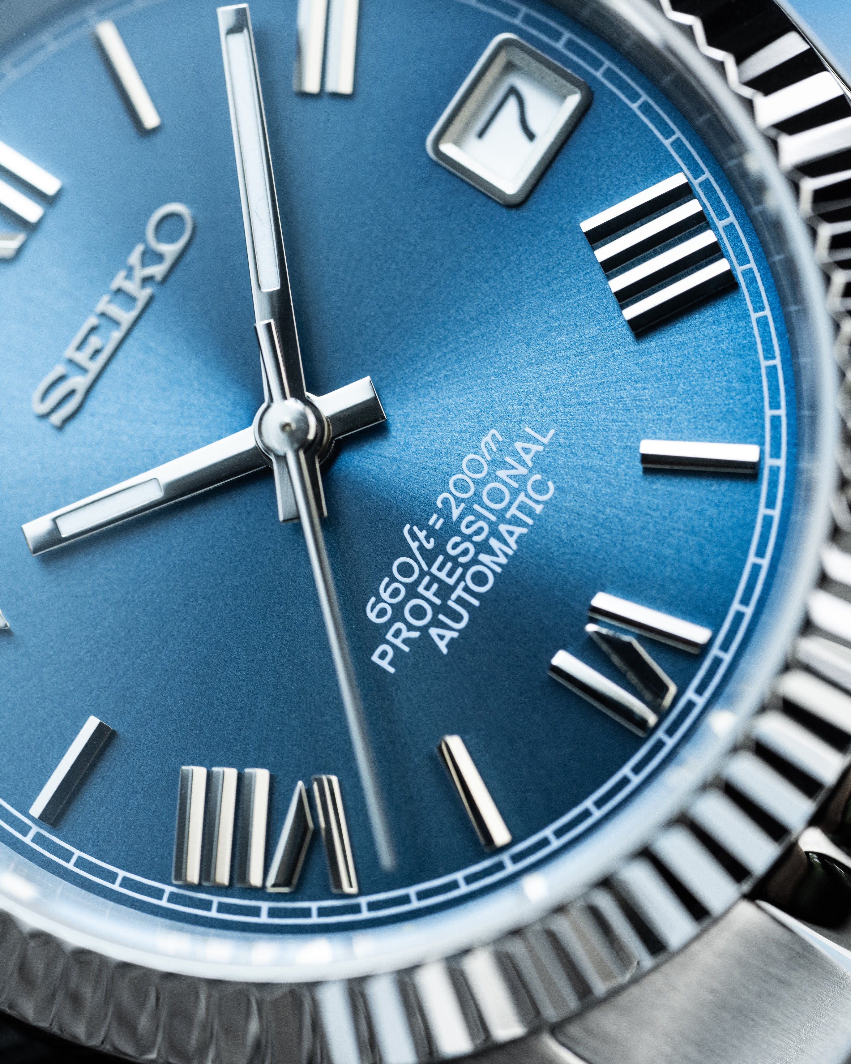 Custom Seiko Datejust – Mod With Ice Blue Roman Numeral Dial Fluted Bezel Jubilee Bracelet And Automatic Movement