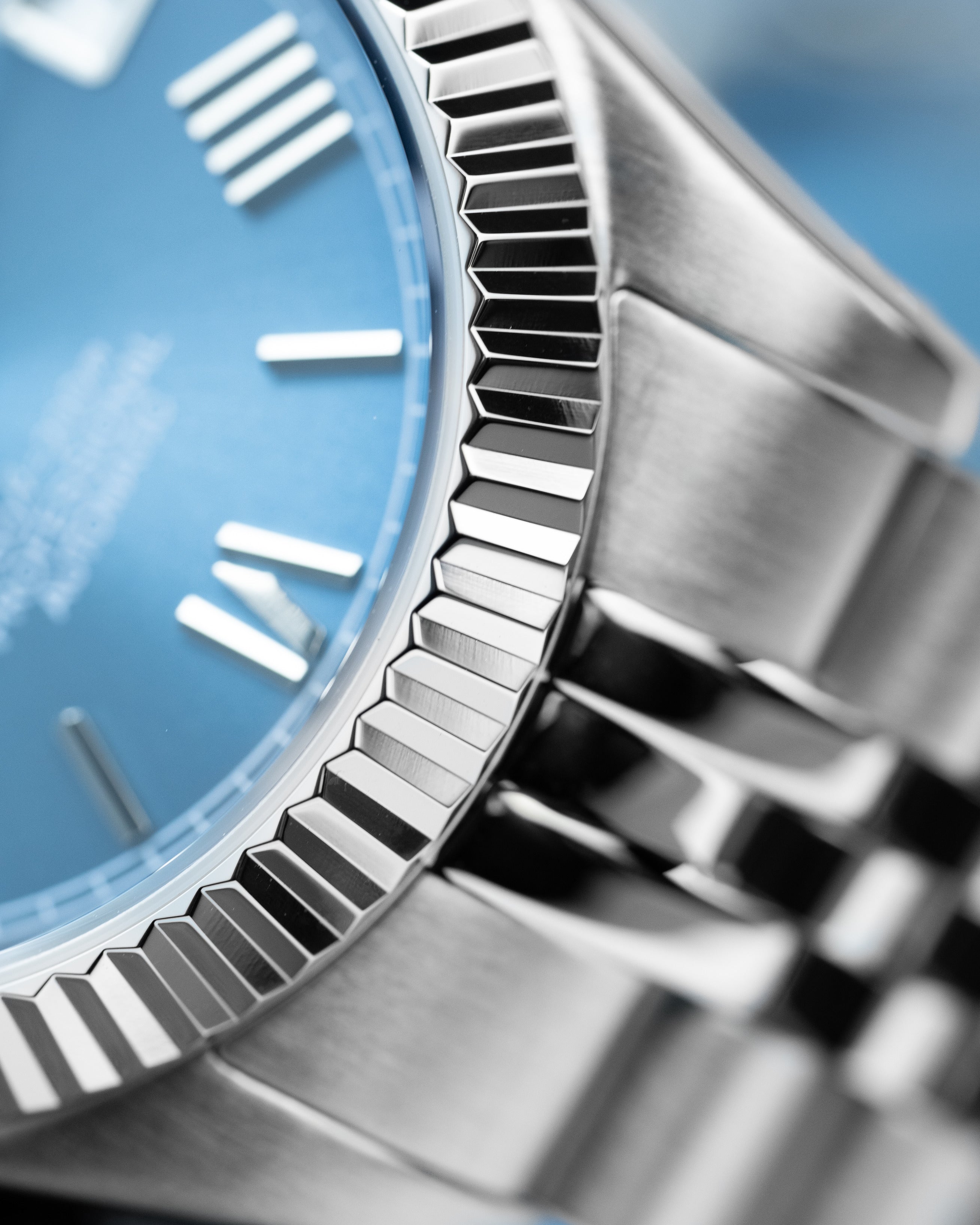 Custom Seiko Datejust – Mod With Ice Blue Roman Numeral Dial Fluted Bezel Jubilee Bracelet And Automatic Movement