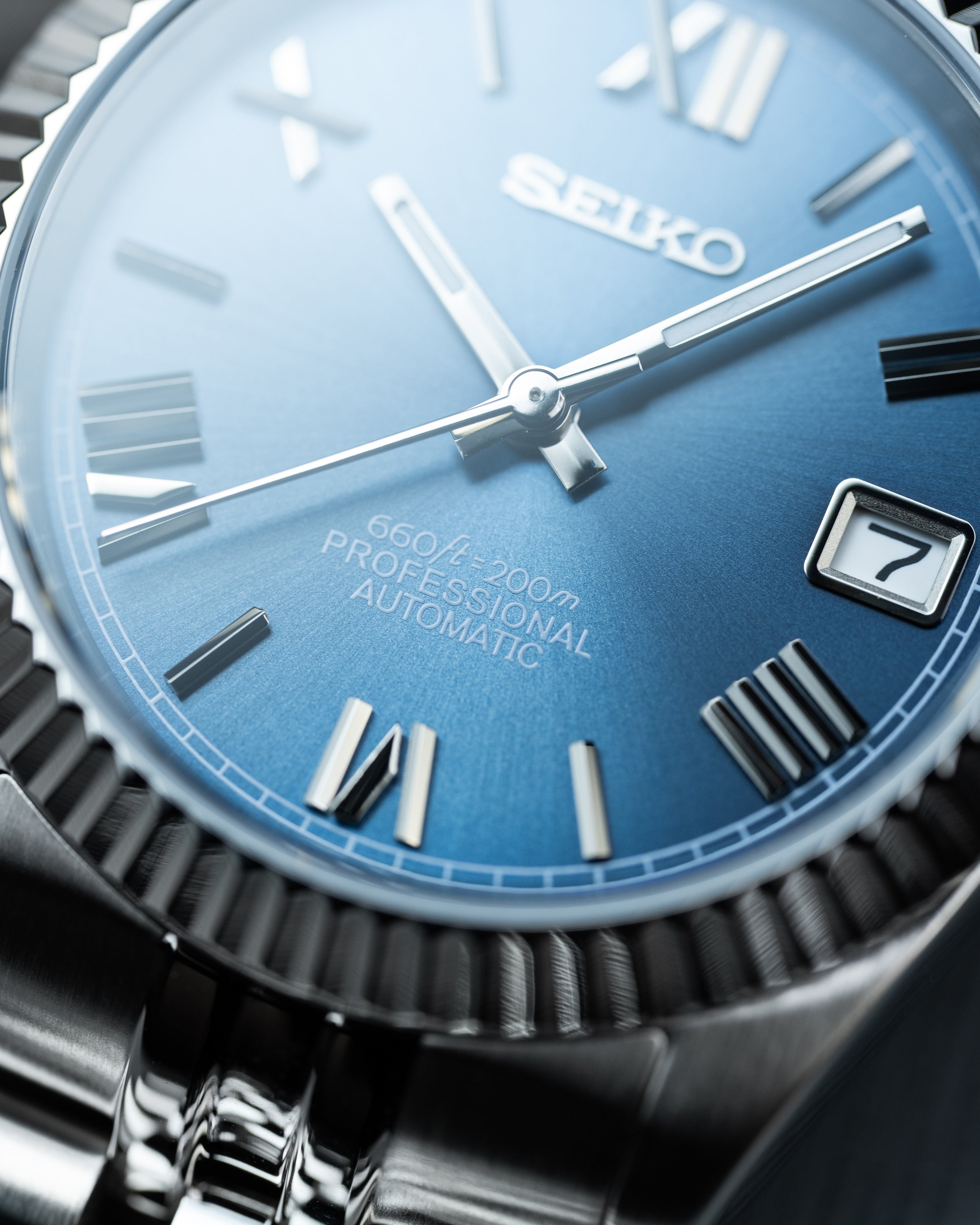 Custom Seiko Datejust – Mod With Ice Blue Roman Numeral Dial Fluted Bezel Jubilee Bracelet And Automatic Movement