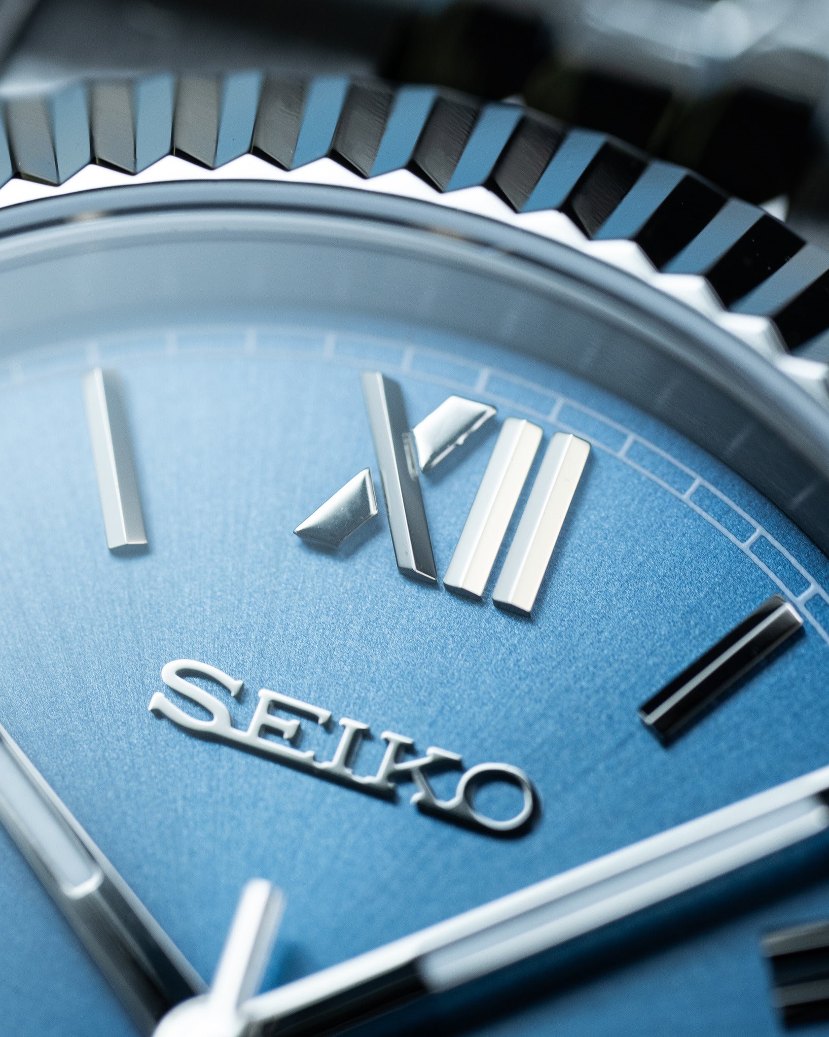 Custom Seiko Datejust – Mod With Ice Blue Roman Numeral Dial Fluted Bezel Jubilee Bracelet And Automatic Movement