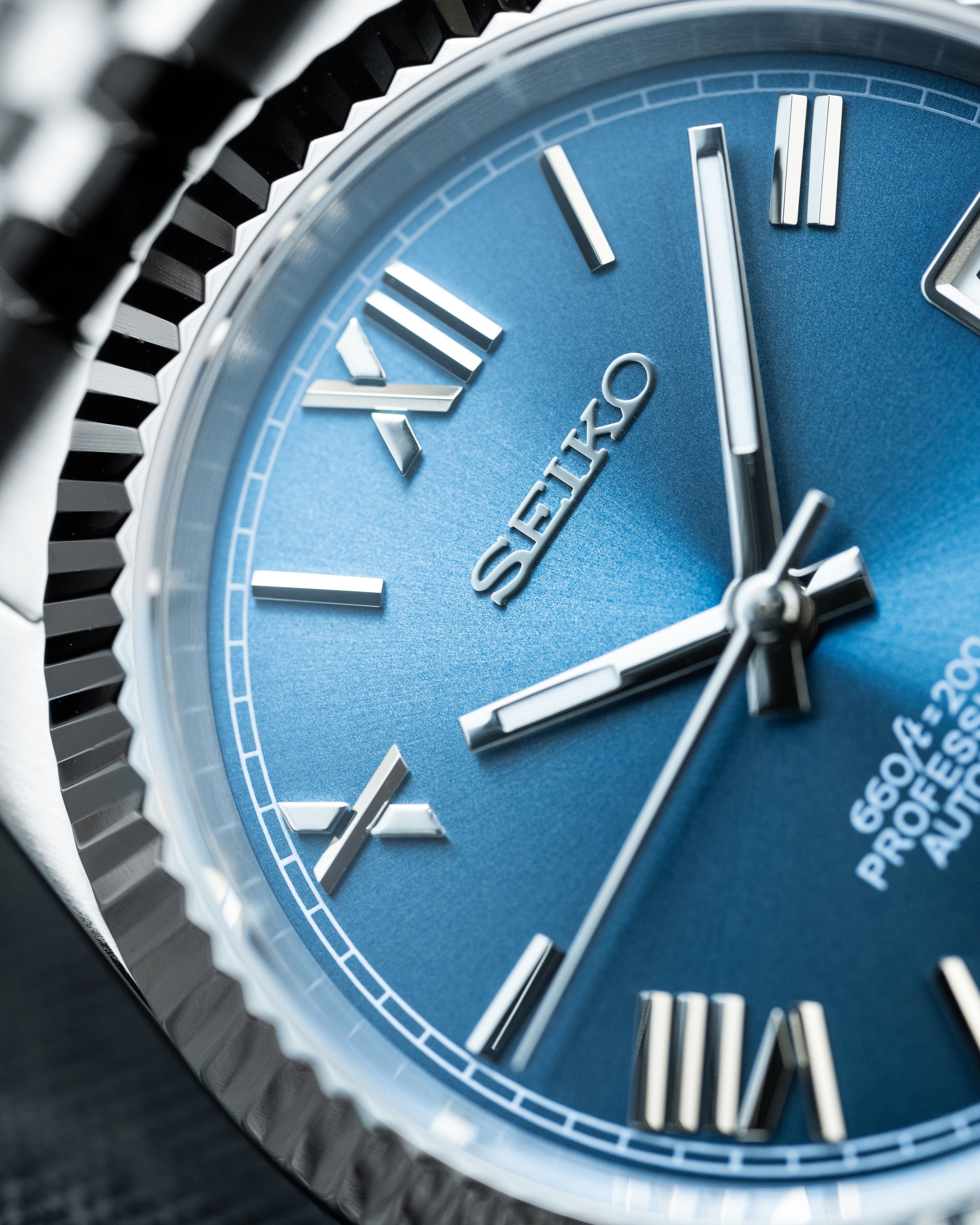 Custom Seiko Datejust – Mod With Ice Blue Roman Numeral Dial Fluted Bezel Jubilee Bracelet And Automatic Movement