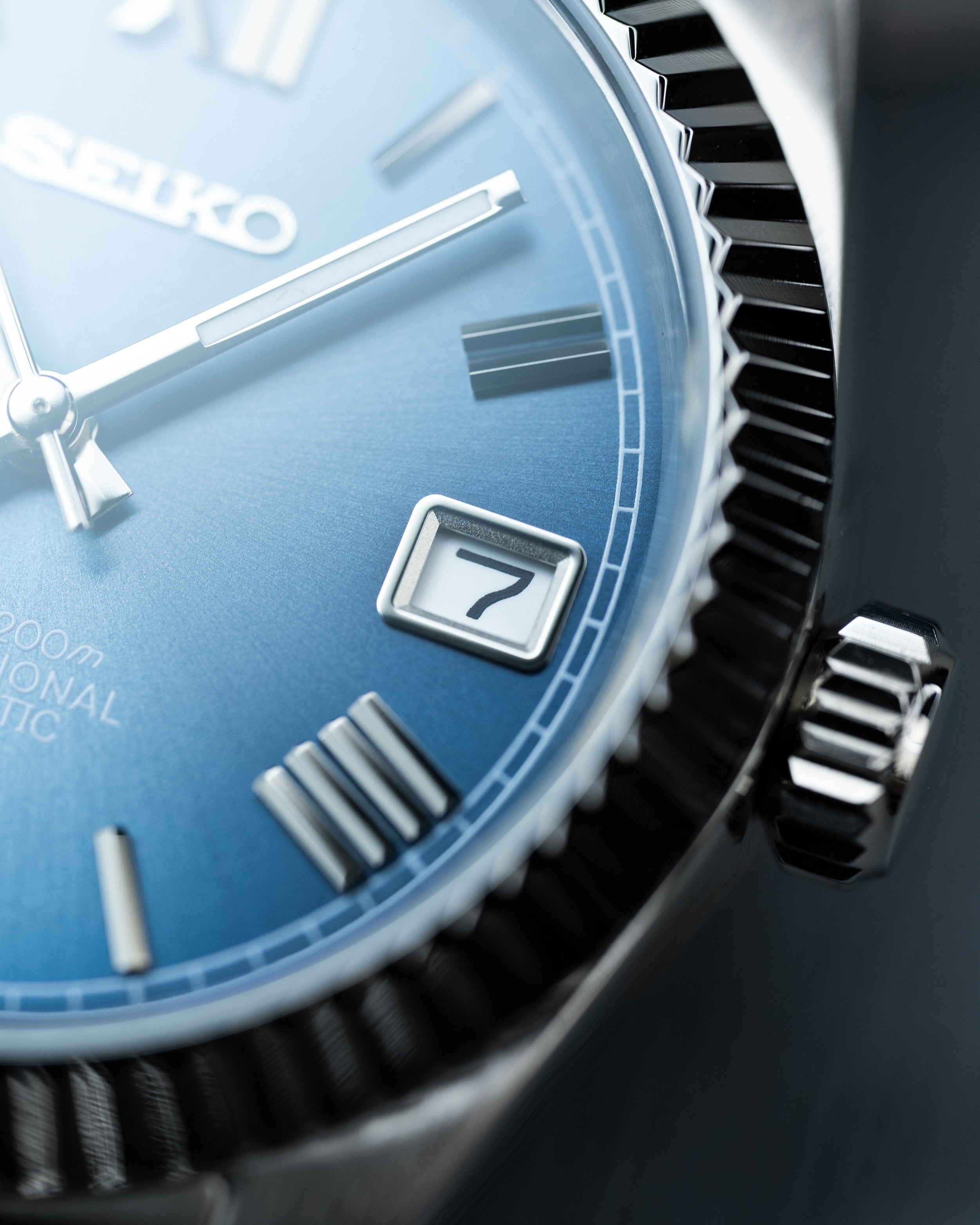 Custom Seiko Datejust – Mod With Ice Blue Roman Numeral Dial Fluted Bezel Jubilee Bracelet And Automatic Movement