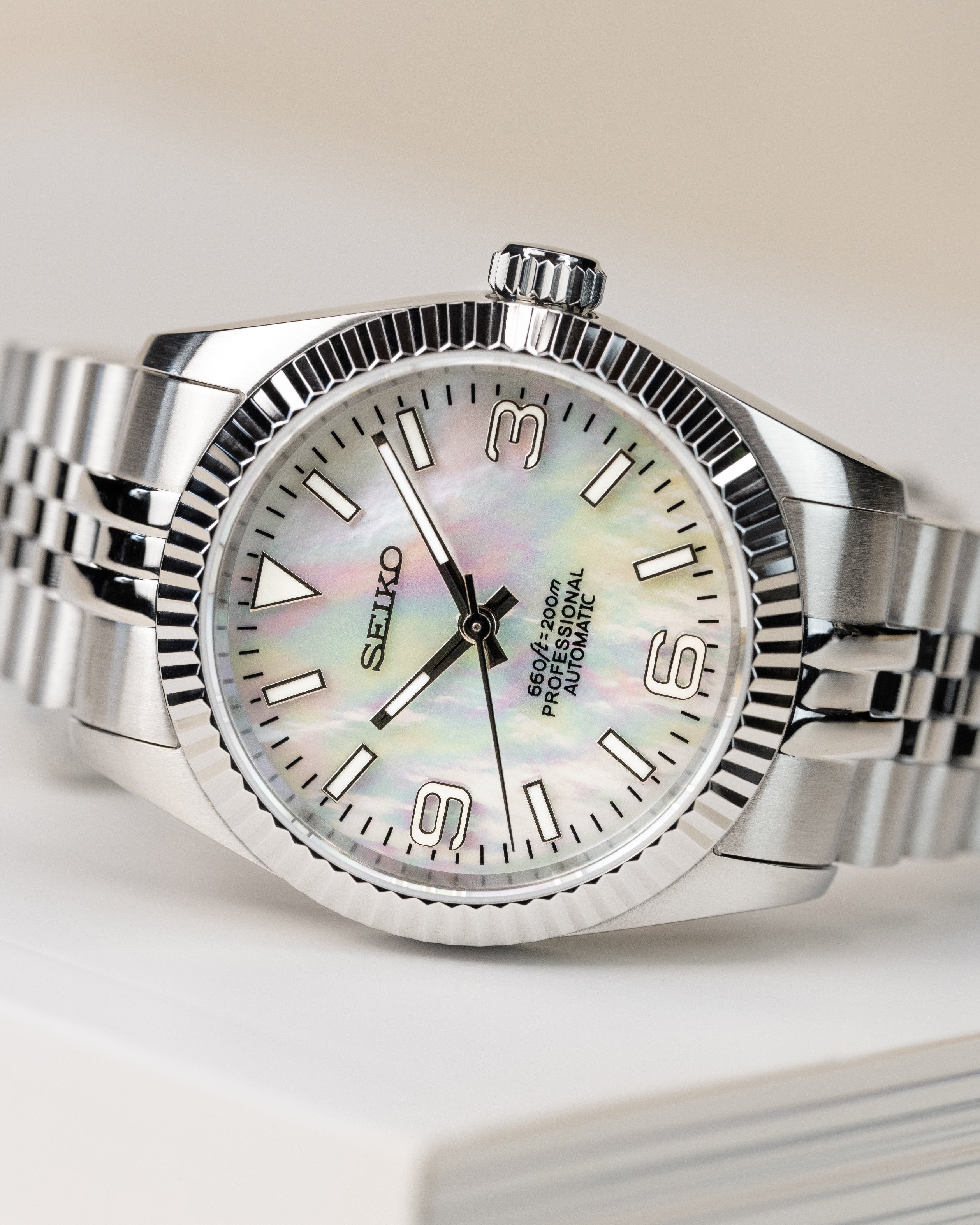 Custom Seiko Datejust – Mod With Iridescent Mother-Of-Pearl Dial Fluted Bezel And Jubilee Bracelet1