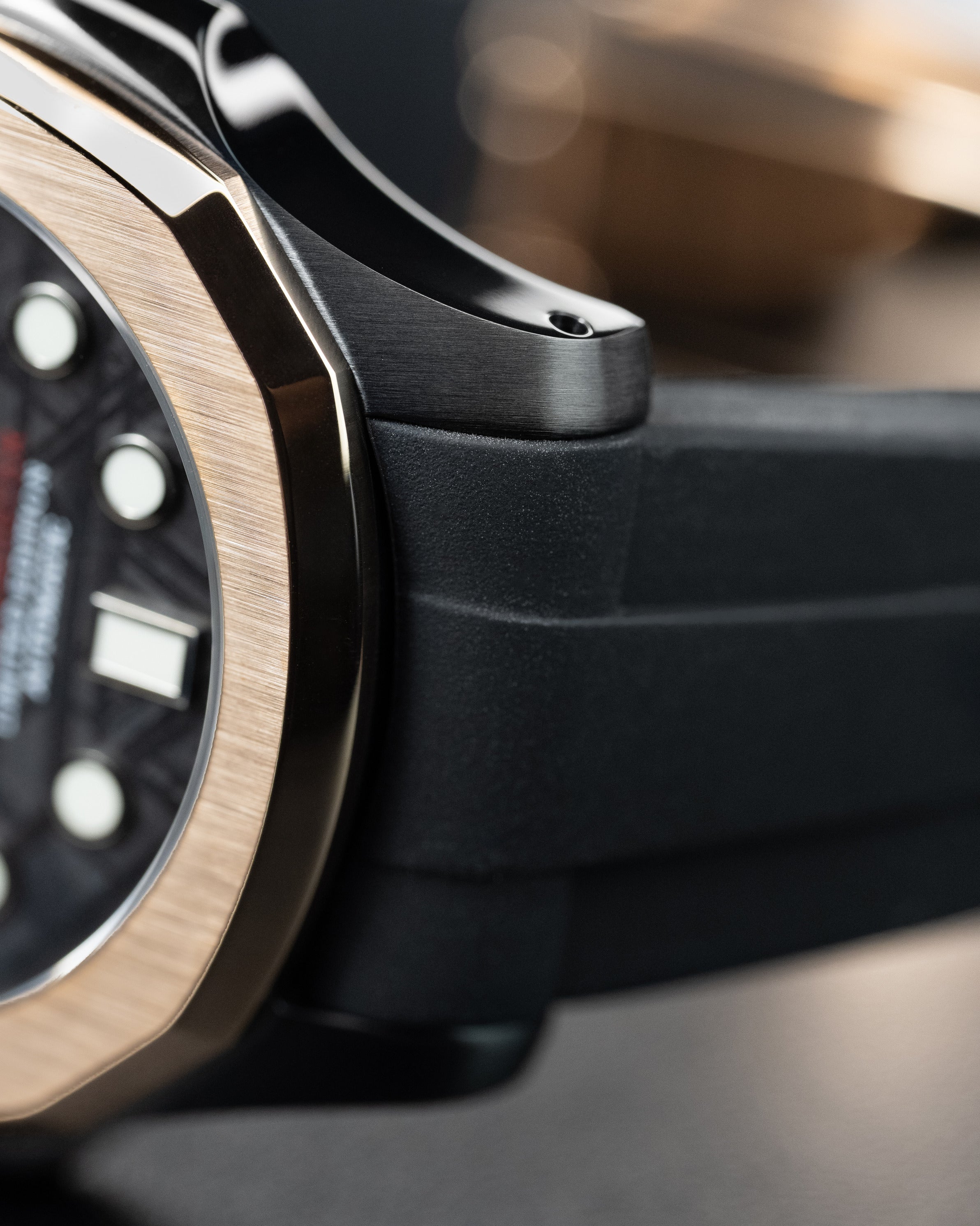 Custom Seiko Meteor – Master Limited Edition Mod With Meteorite Dial Rose Gold Bezel Black Case Rose Gold Crown Black Rubber Strap Rose Gold Clasp7
