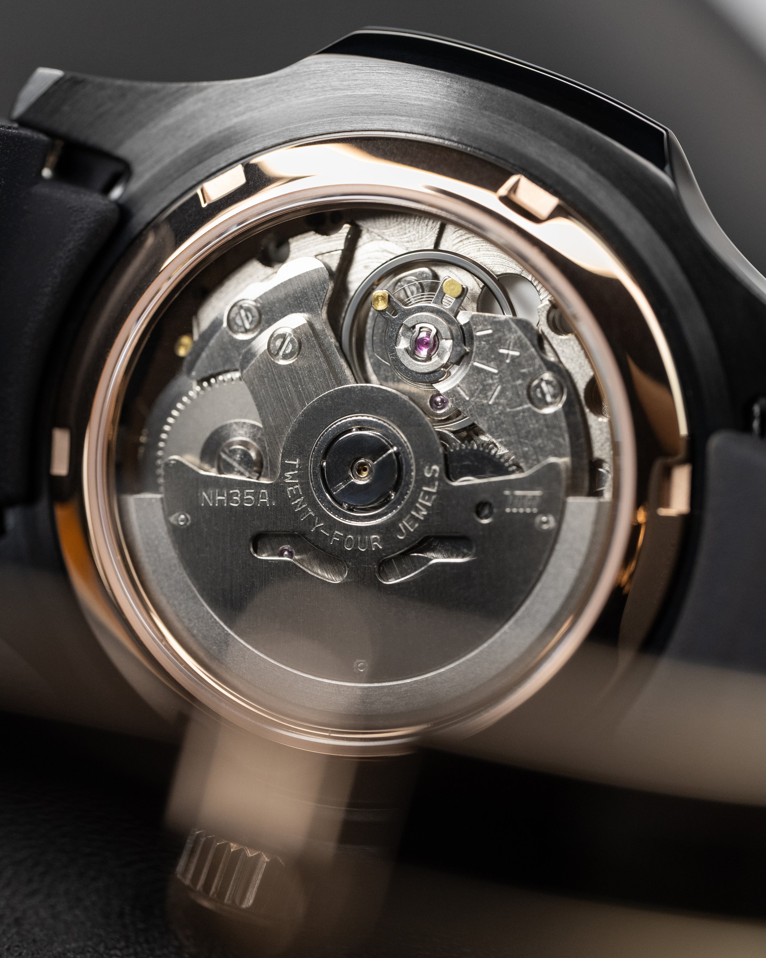 Custom Seiko Meteor – Master Limited Edition Mod With Meteorite Dial Rose Gold Bezel Black Case Rose Gold Crown Black Rubber Strap Rose Gold Clasp8