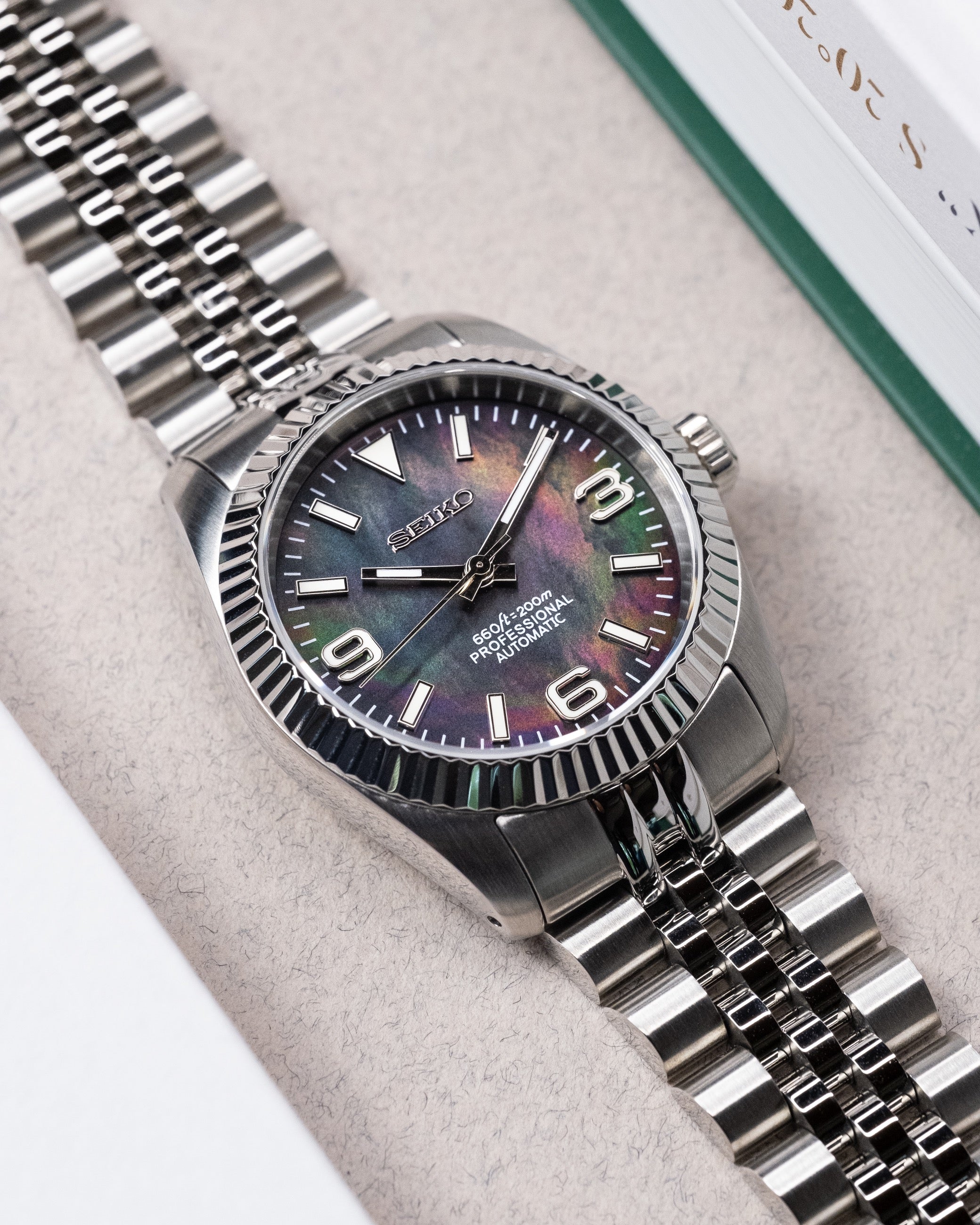 Custom Seiko Mod – Datejust Black Dial Mother Of Pearl19