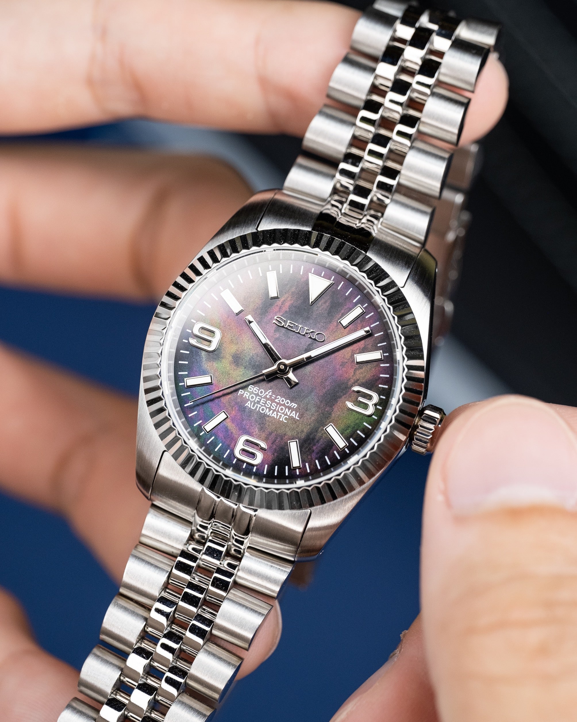 Custom Seiko Mod – Datejust Black Dial Mother Of Pearl20