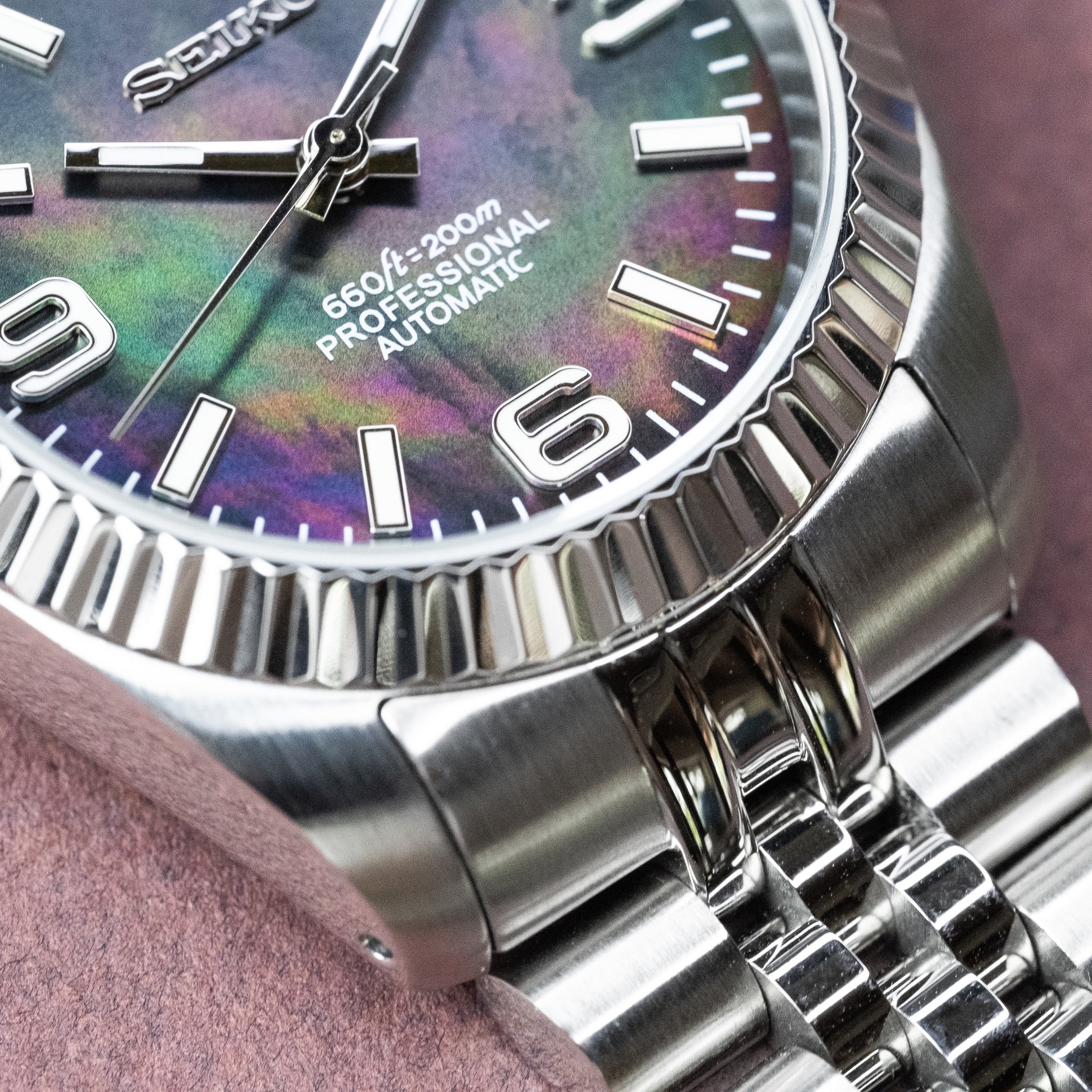 Custom Seiko Mod – Datejust Black Dial Mother Of Pearl9