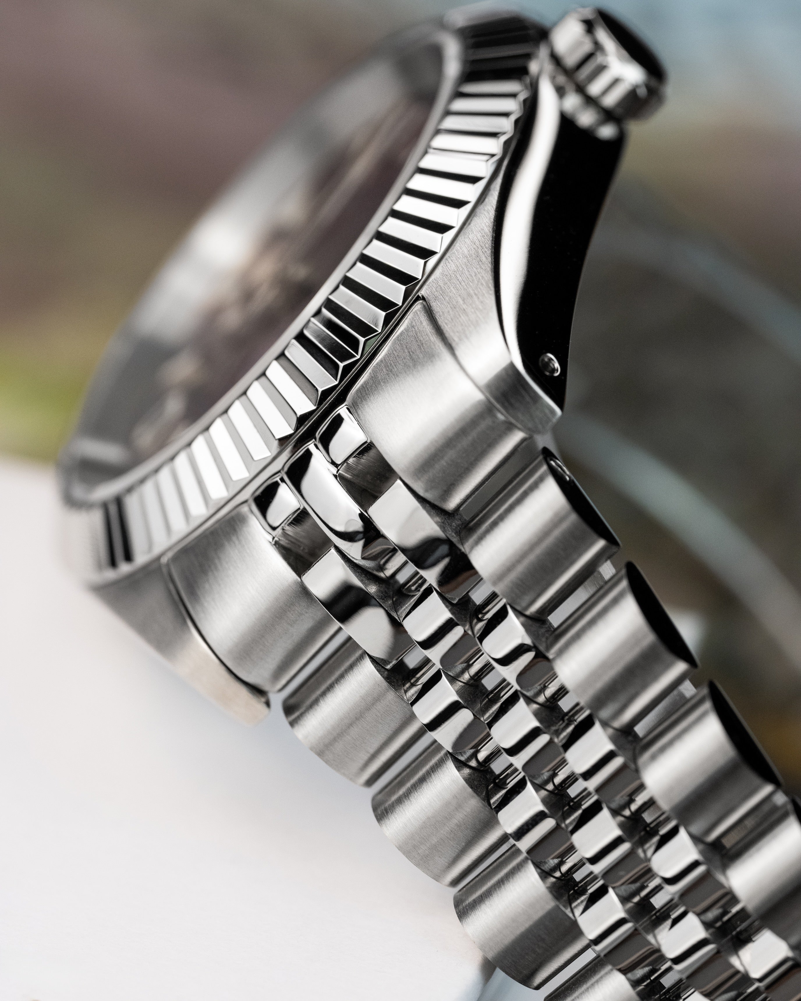 Custom Seiko Mod – Datejust With Sunburst Maroon Gradient Explorer Dial Fluted Bezel Jubilee Bracelet6