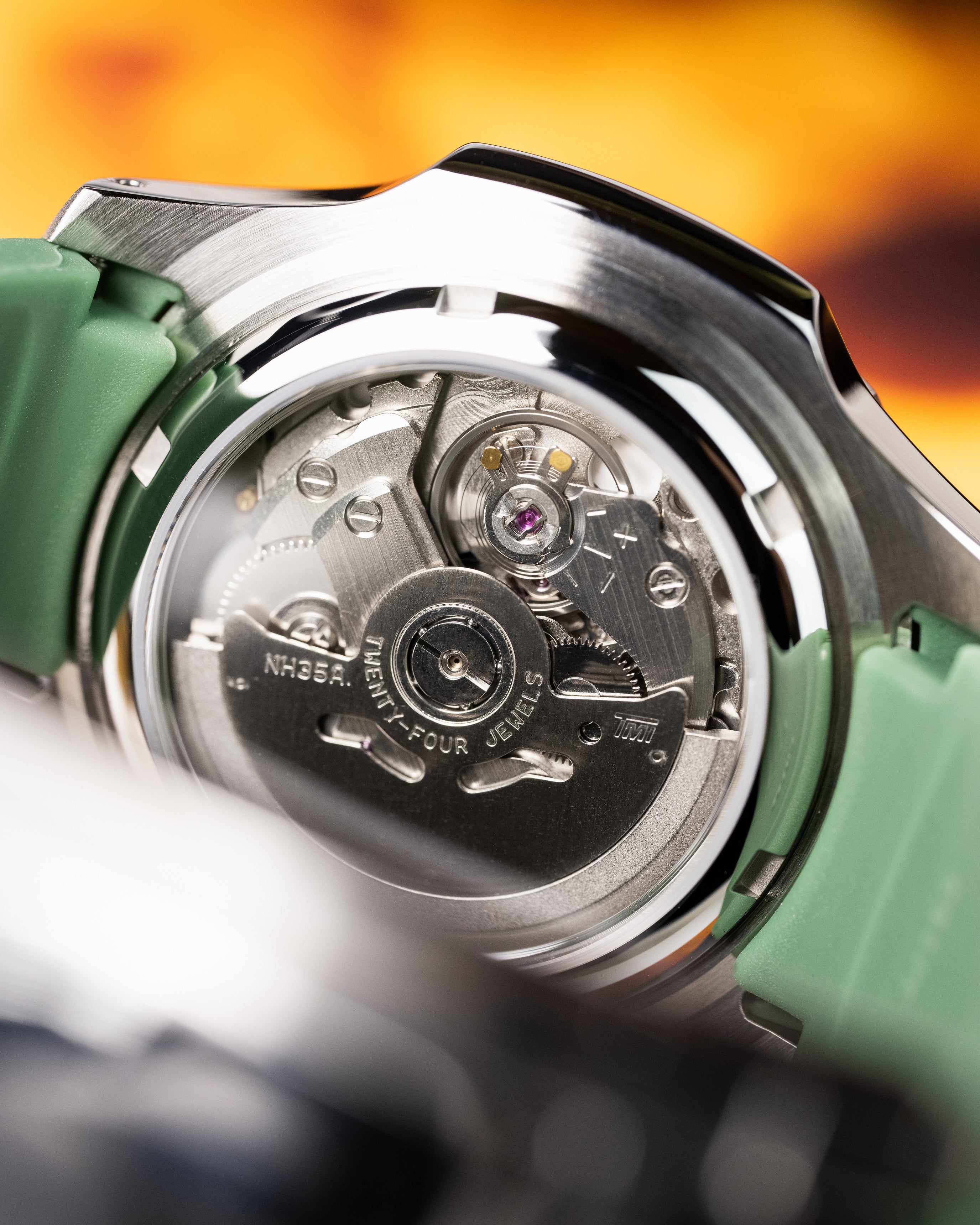 Custom Seiko Mod – Nautilus Homage With Green Dial Stainless Steel Case Curved Green Rubber Strap9