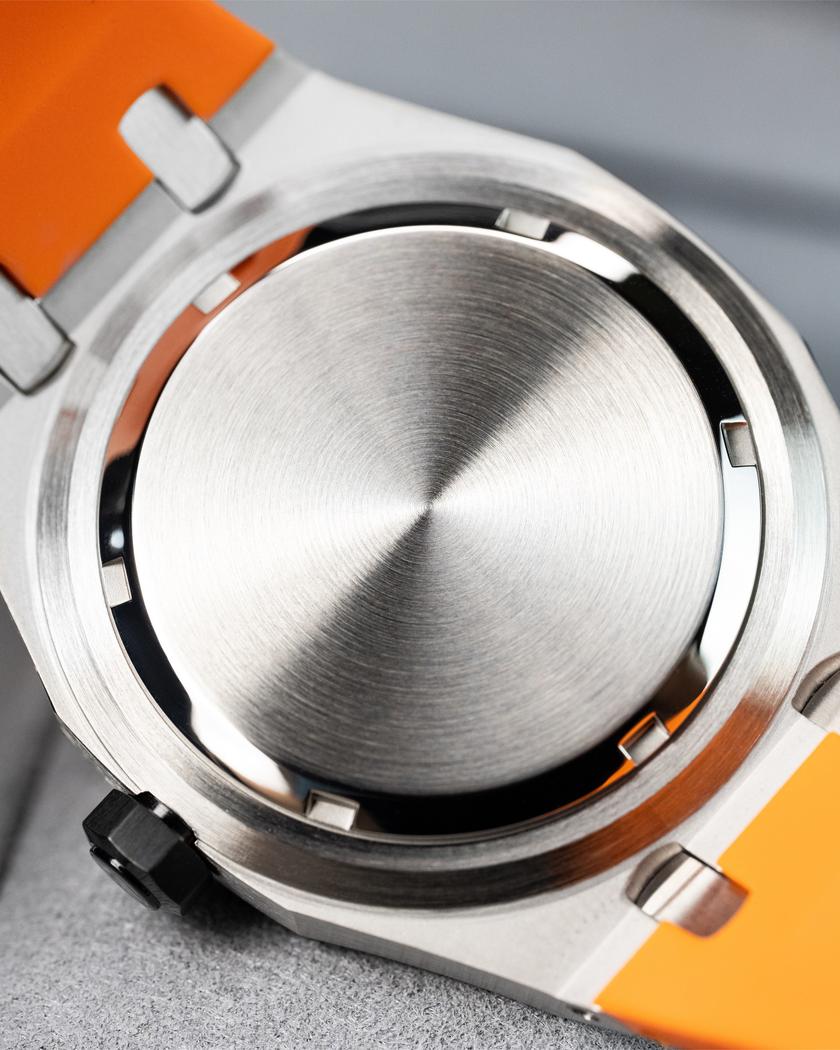 Custom Seiko Mod – Royal Oak Ap With Bold Orange Sunburst Dial Black Octagonal Bezel And Matching Orange Rubber Strap11