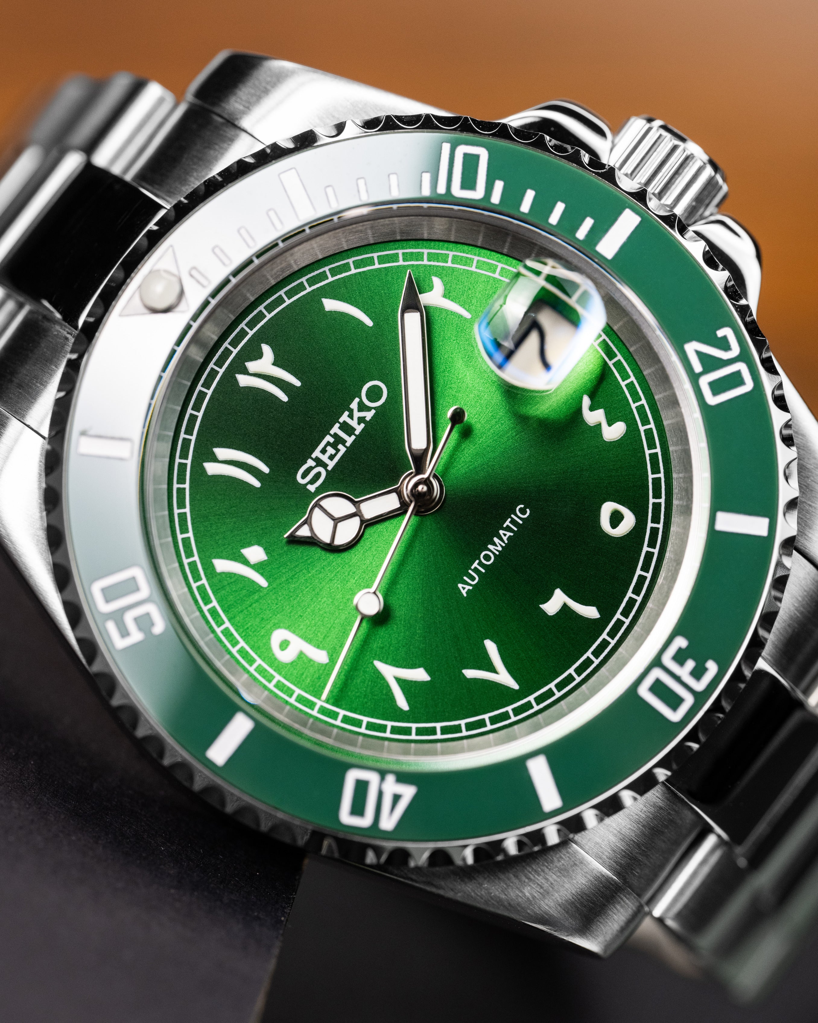 Custom Seiko Mod – Submariner Homage With Green Arabic Numeral Dial Green Bezel Automatic Movement Stainless Steel Oyster Bracelet4