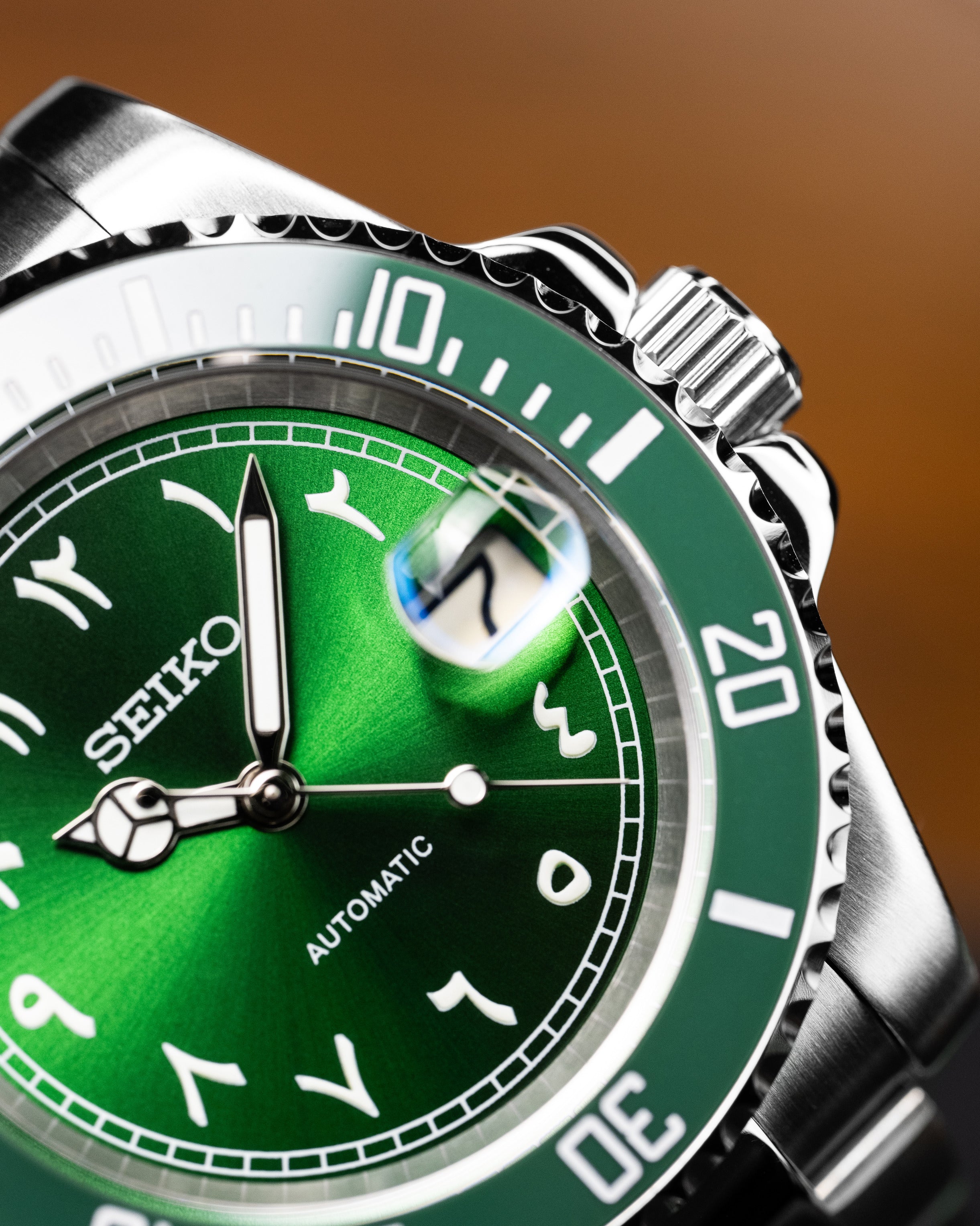 Custom Seiko Mod – Submariner Homage With Green Arabic Numeral Dial Green Bezel Automatic Movement Stainless Steel Oyster Bracelet9