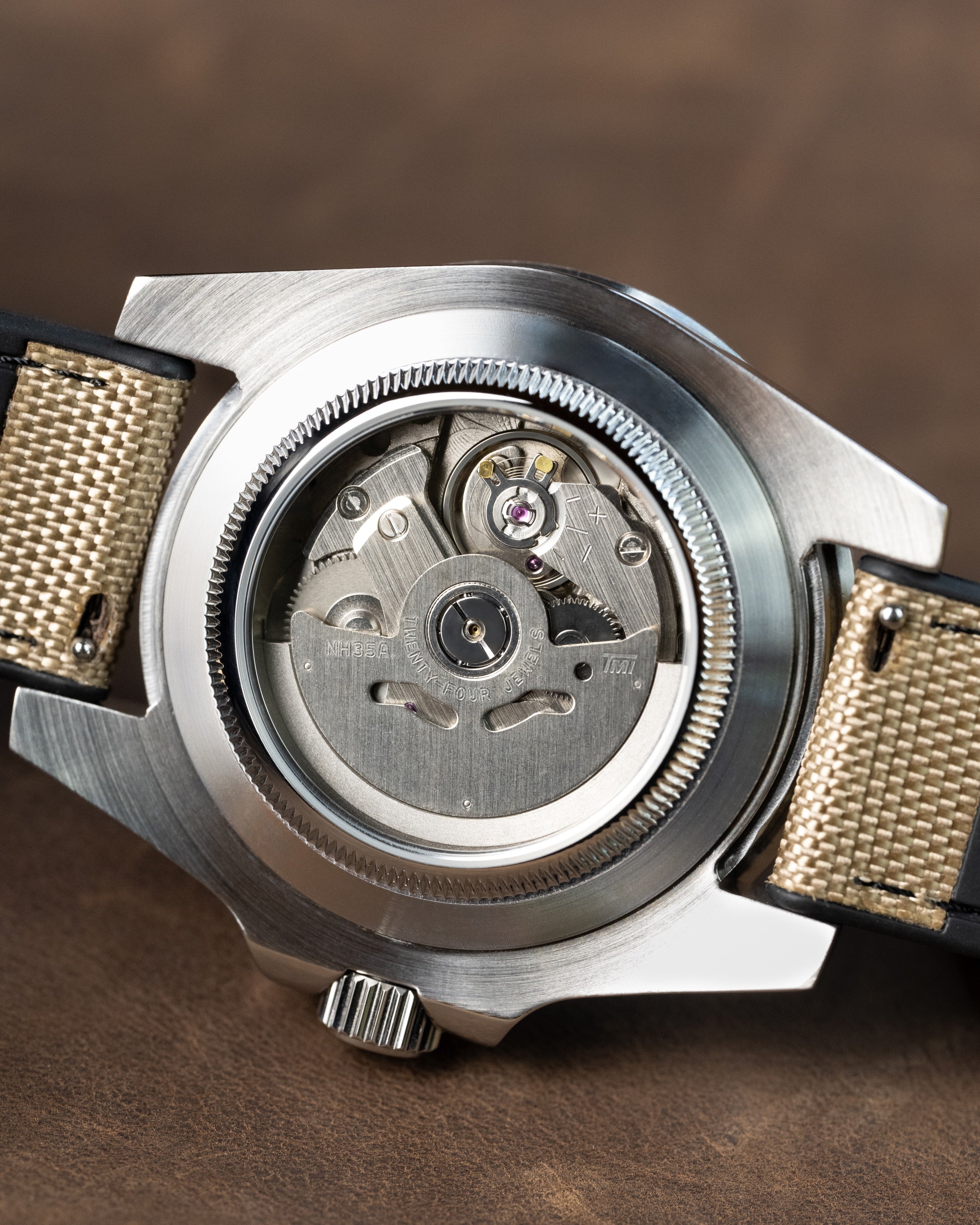Custom Seiko Mod – Submariner Scubamaster Watch With White Dial Red Bezel Vintage Lume Markers Khaki Canvas Strap16
