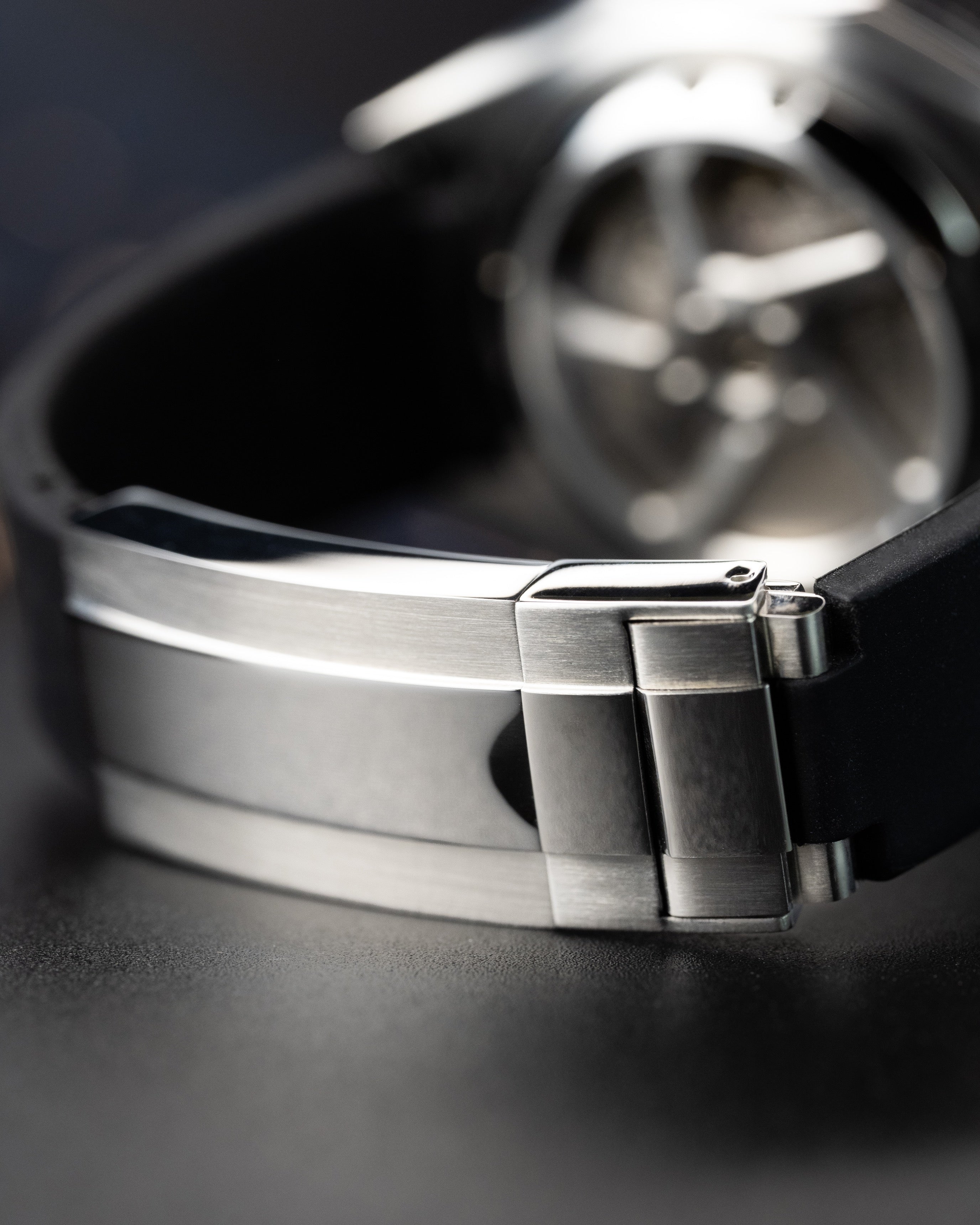 Custom Seiko Mod – Watch With Brushed Case Gradient Blue Dial Yellow Seconds Hand Custom Wheel Rim Exhibition See Through Caseback And Black Rubber Strap