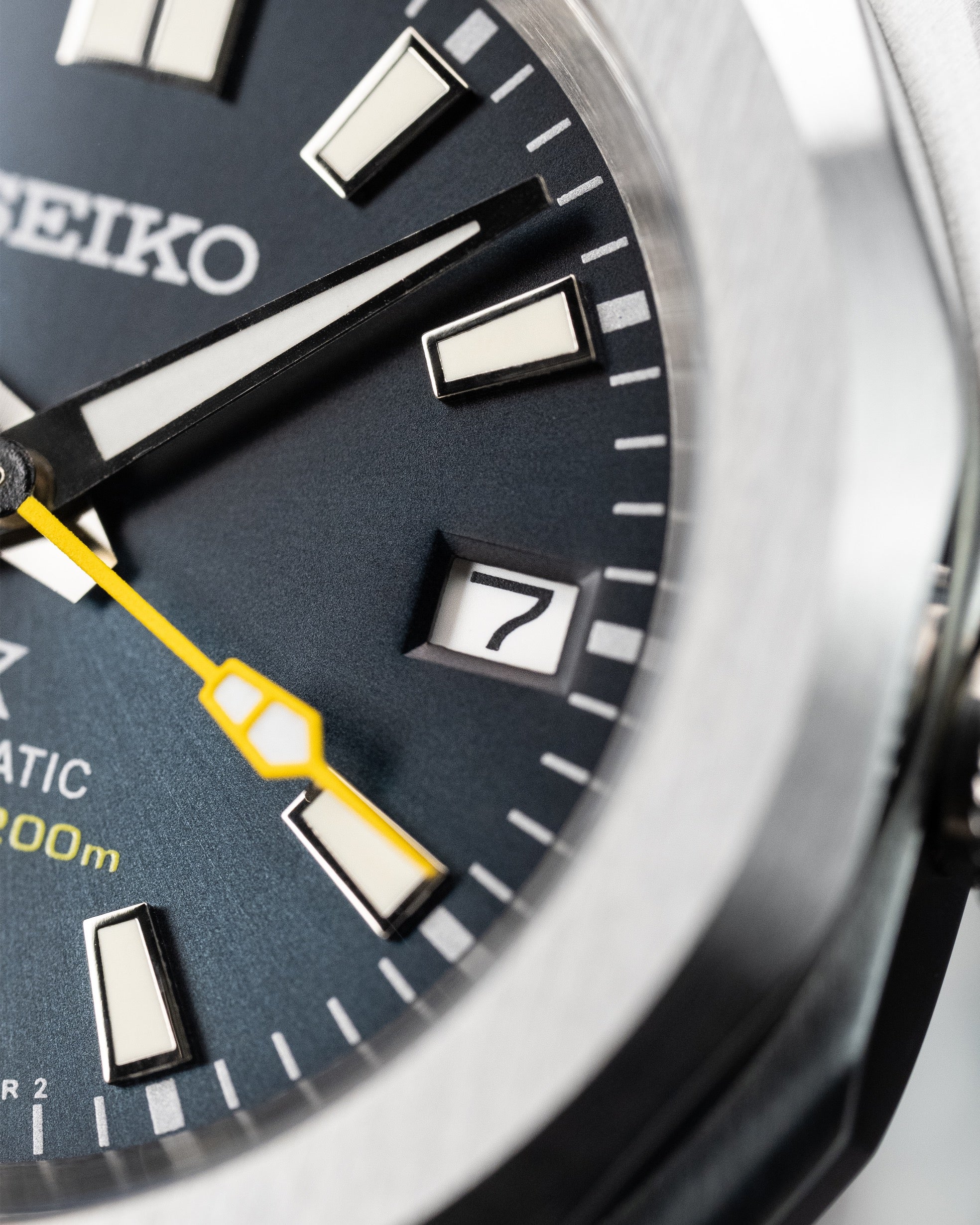 Custom Seiko Mod – Watch With Brushed Case Gradient Blue Dial Yellow Seconds Hand Custom Wheel Rim Exhibition See Through Caseback And Black Rubber Strap