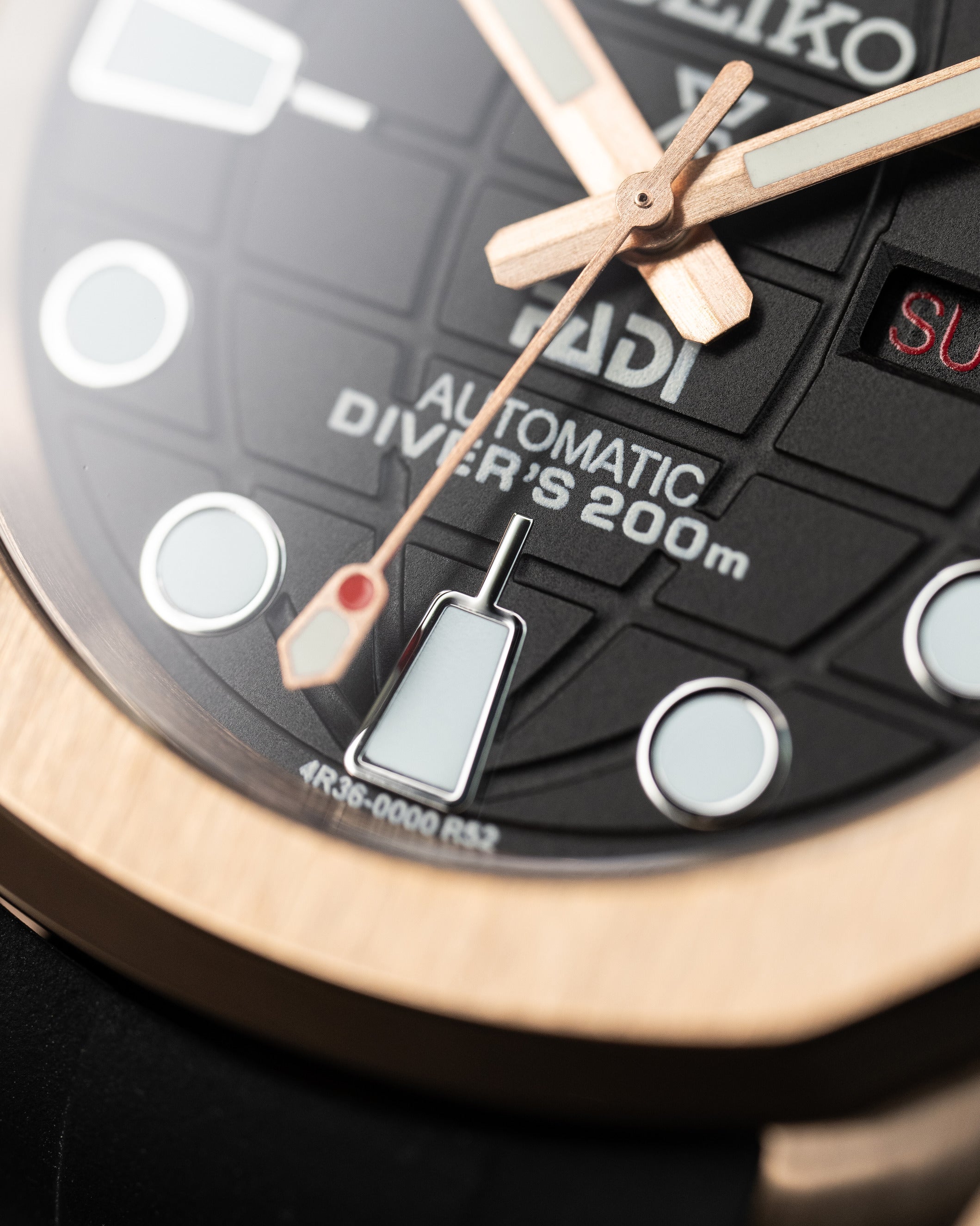 Custom Seiko Mod – Watch With Rose Gold Nautilus Case Black Globe Padidial Black Rubber Strap2