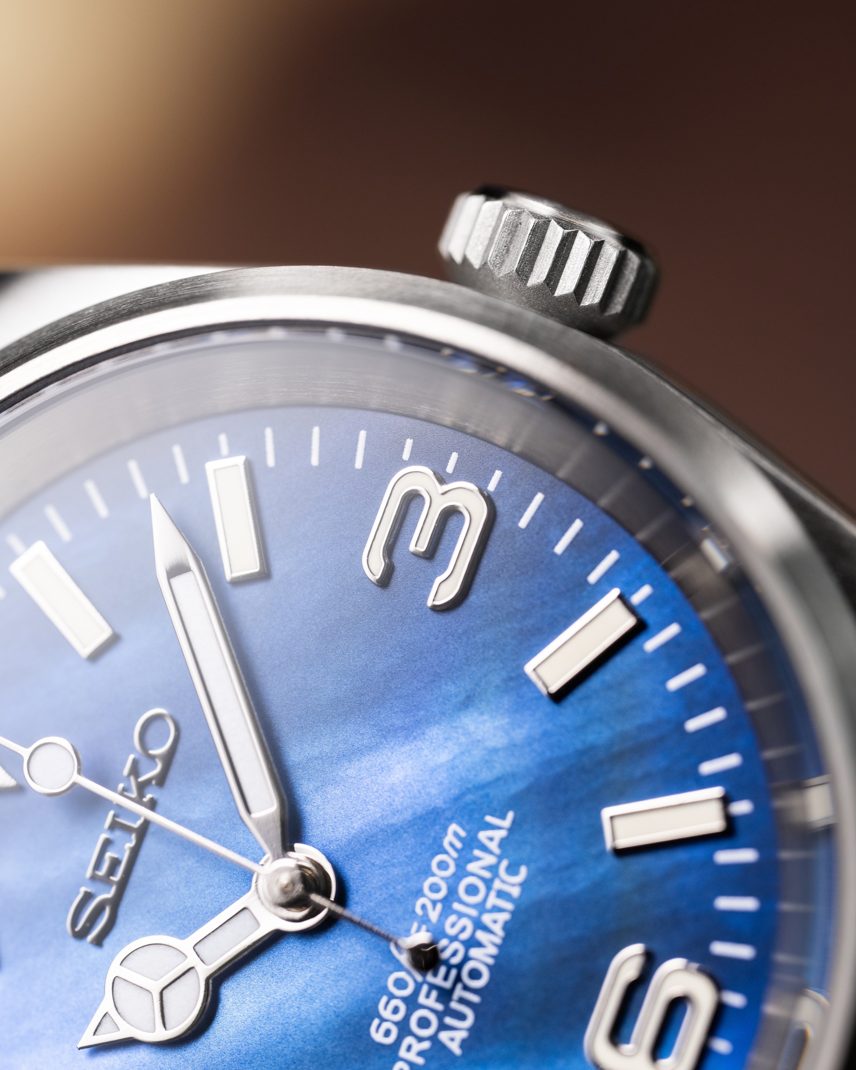 Custom Seiko Watch – Mod With Blue Mother Of Pearl Explorer Dial 36mm