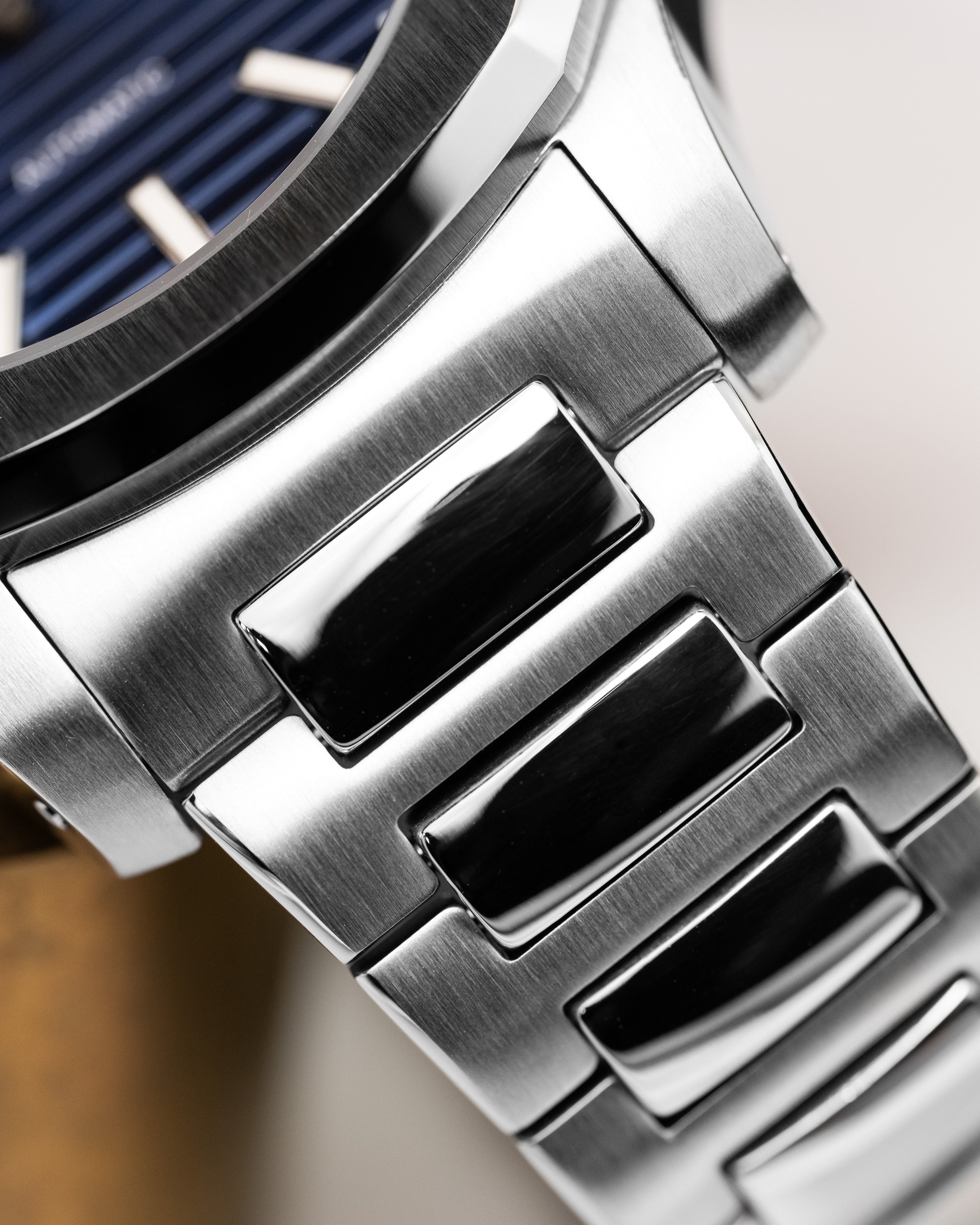Custom Seiko Mod – With Nautilus Stainless Steel Case And Bracelet Textured Blue Dial Automatic Movement Date Display