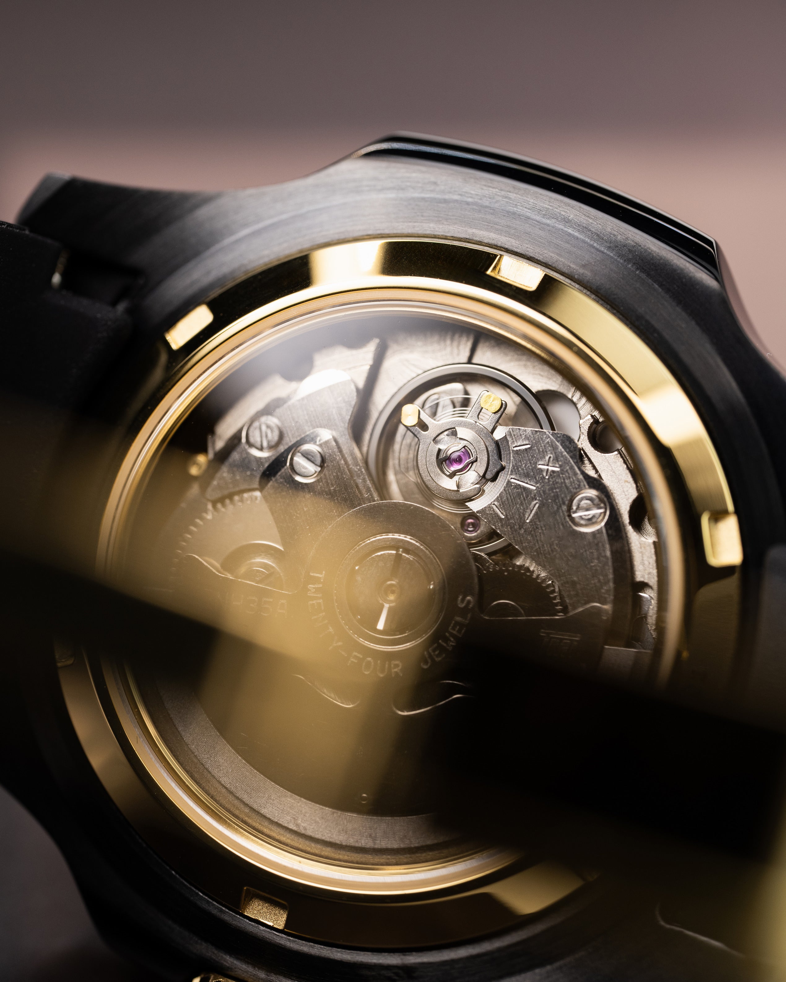 Limited Edition Custom – Seiko Mod With Gold Bezel Black Nautilus Case Gold Japanese Seigaiha Wave Pattern Dial Black Rubber Strap With Gold Clasp