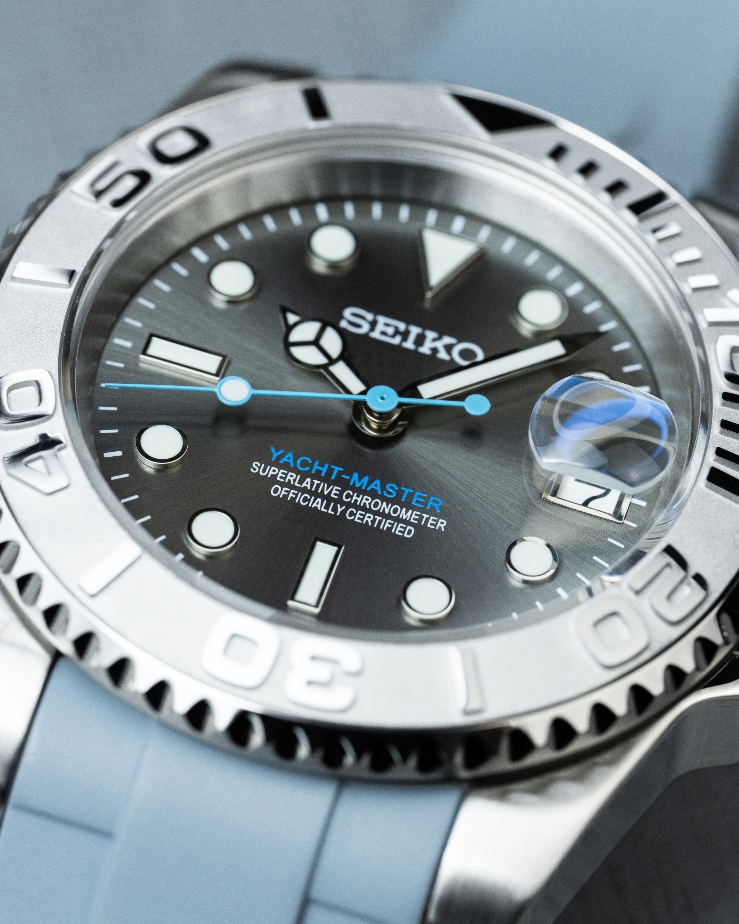 Seiko Yacht Master – Homage Mod Rhodium Dial Dive Watch With Cyclops Date14