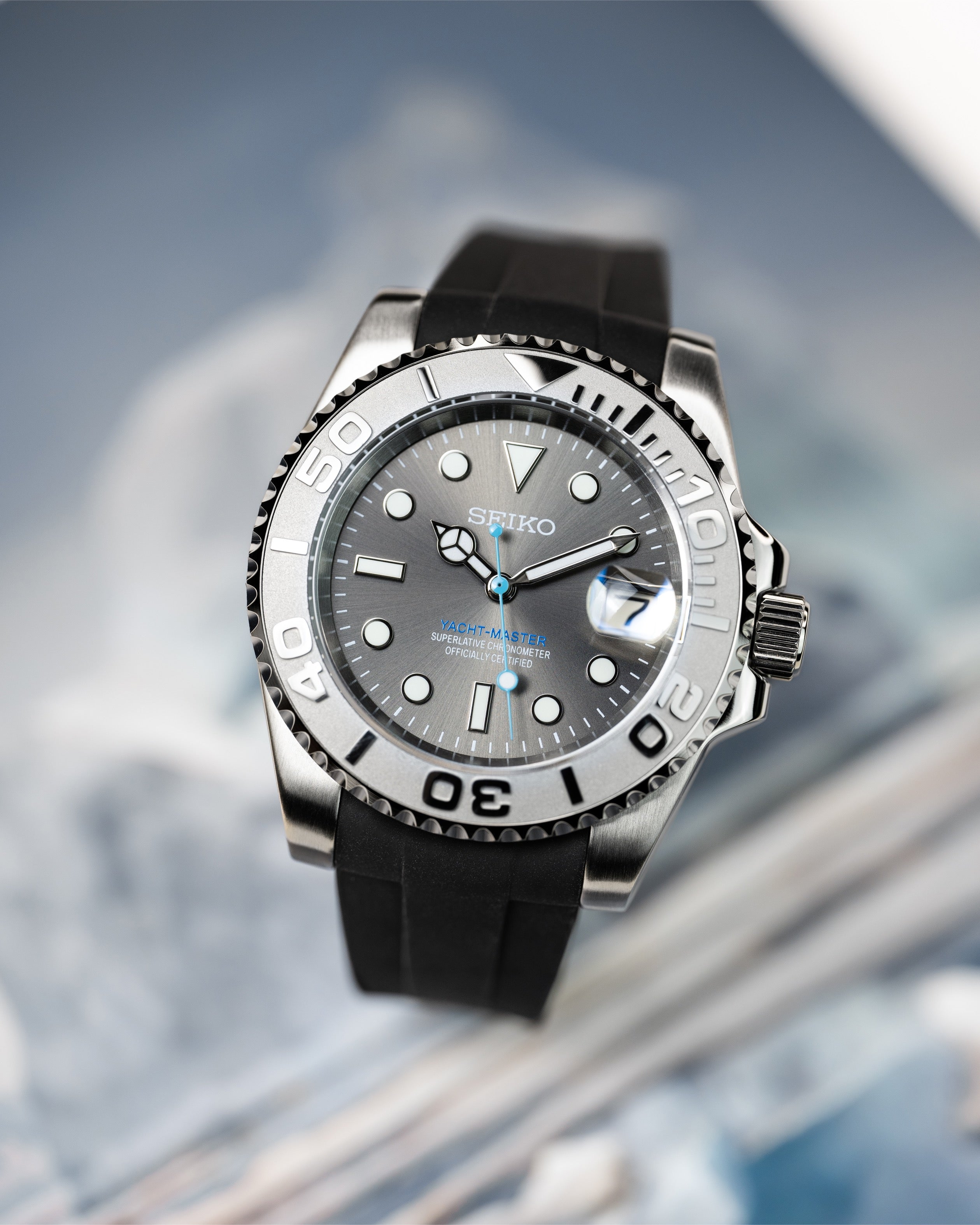 Seiko Yacht Master – Homage Mod Rhodium Dial Dive Watch With Cyclops Date22