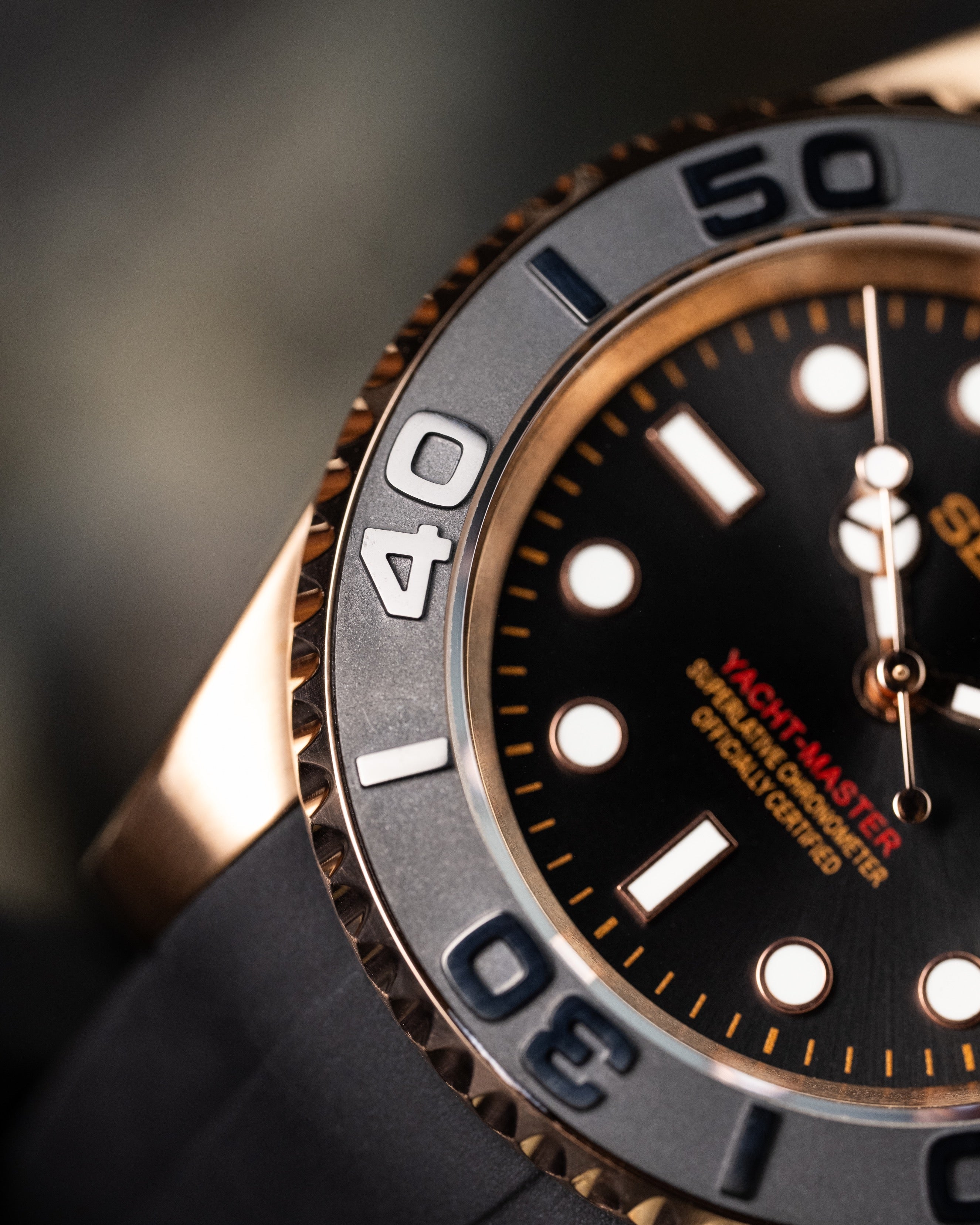 Custom Seiko Rose Gold Yacht Master Homage Mod – Black Dial Dive Watch With Cyclops Date